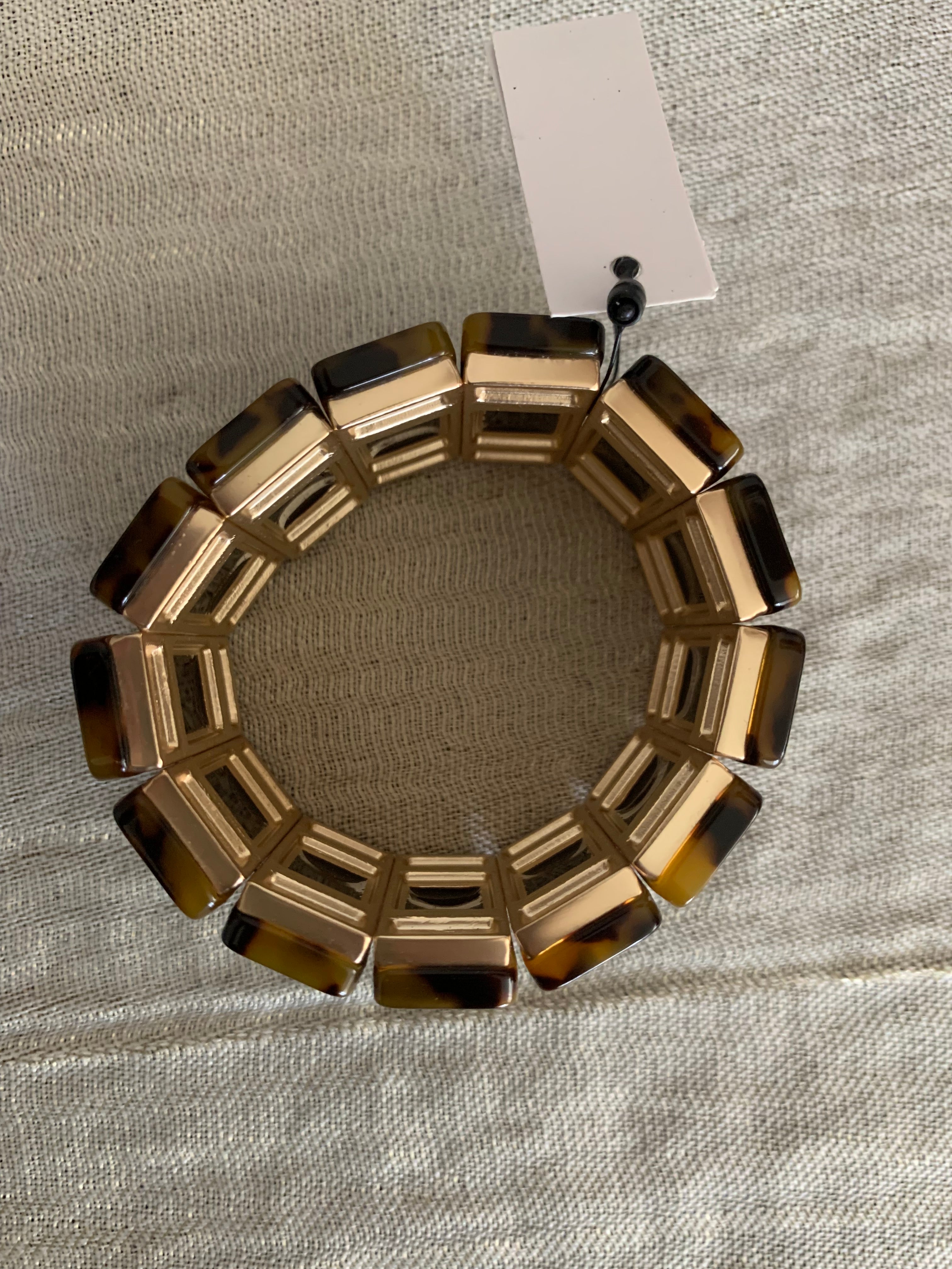 Tortoiseshell & Gold Stretch Cuff Bracelet