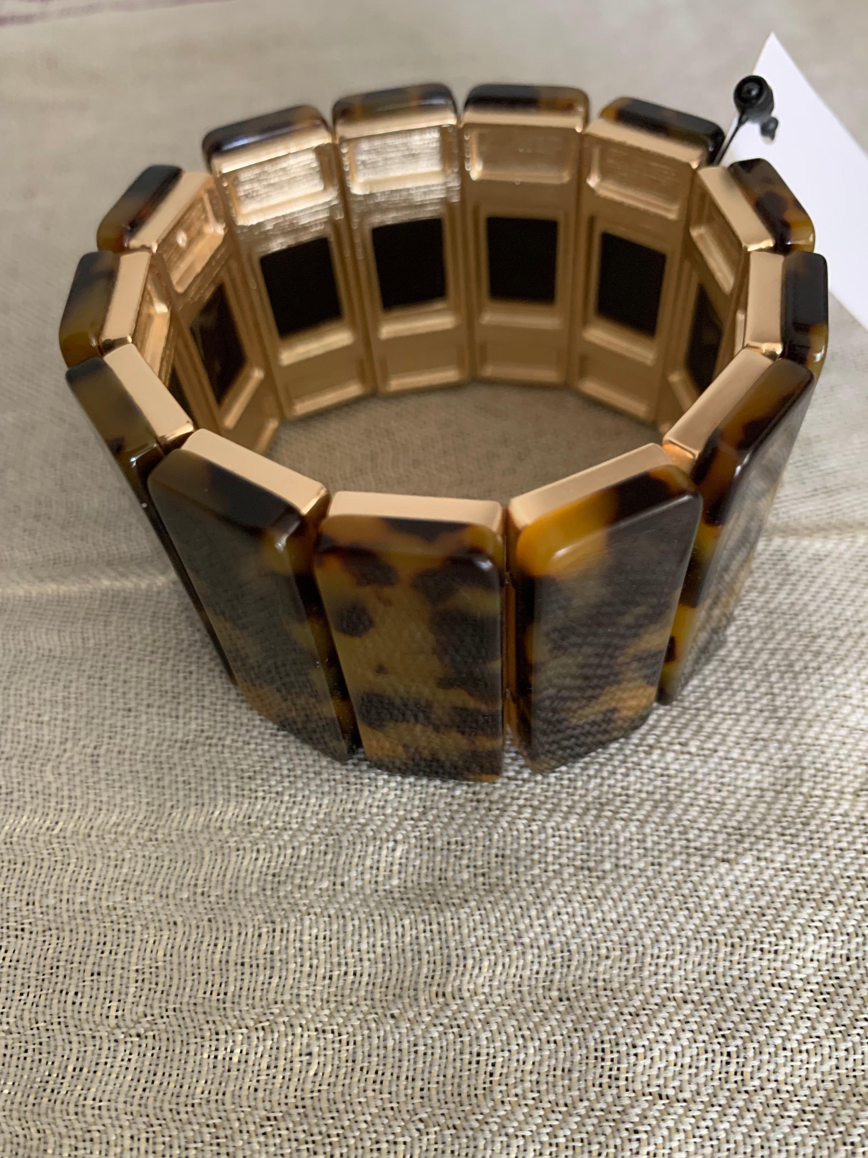 Tortoiseshell & Gold Stretch Cuff Bracelet