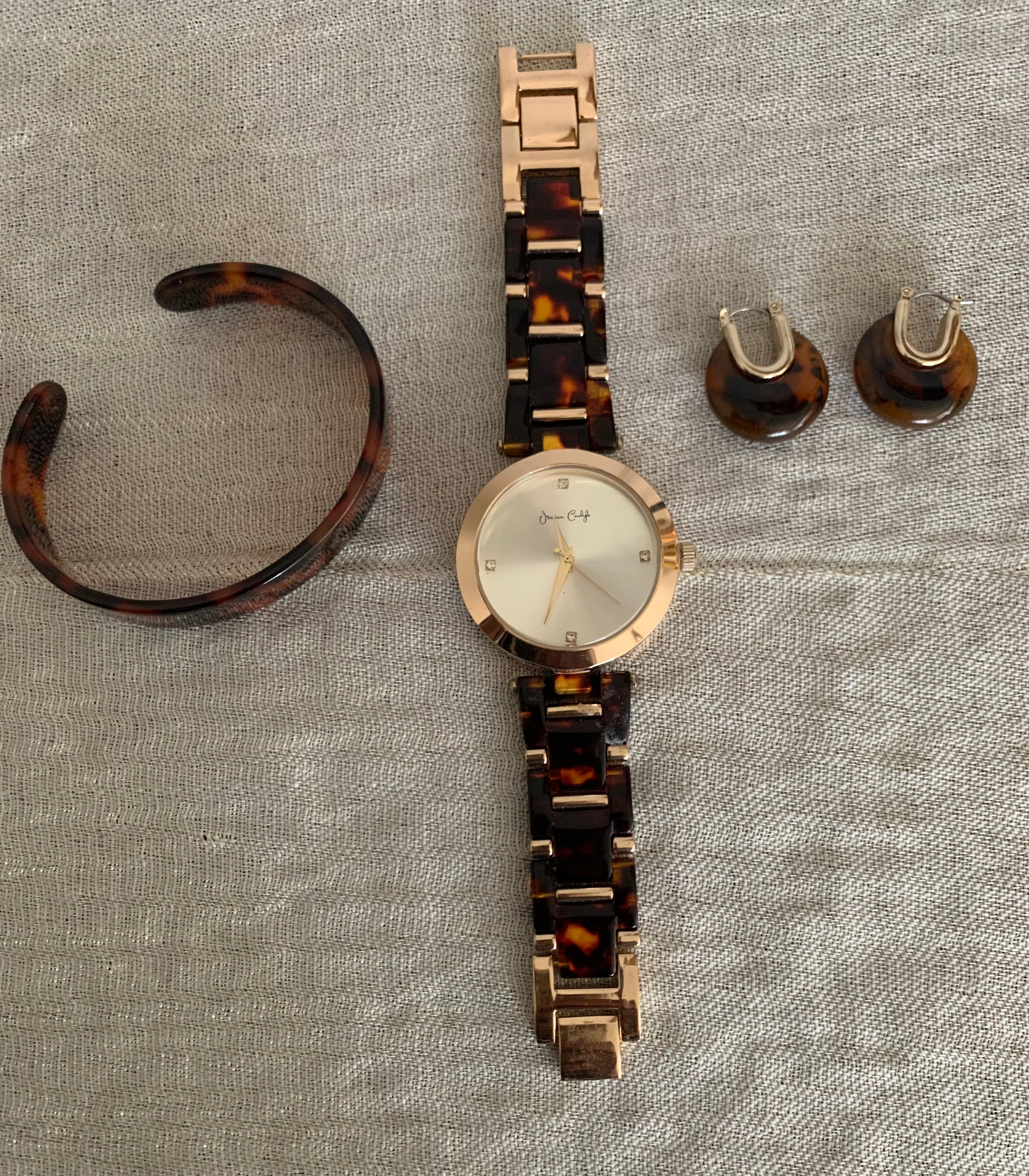 Tortoiseshell 3-Piece Accessory Set: Watch Cuff & Earrings