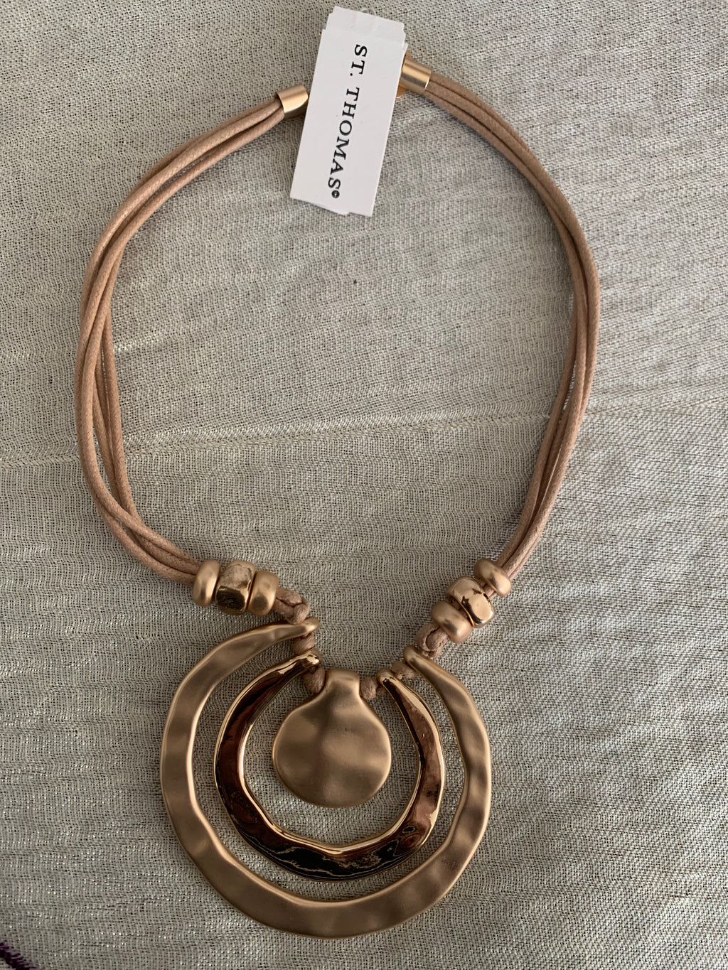 Multi-Strand Nude Cord & Gold Orbital Pendant Necklace