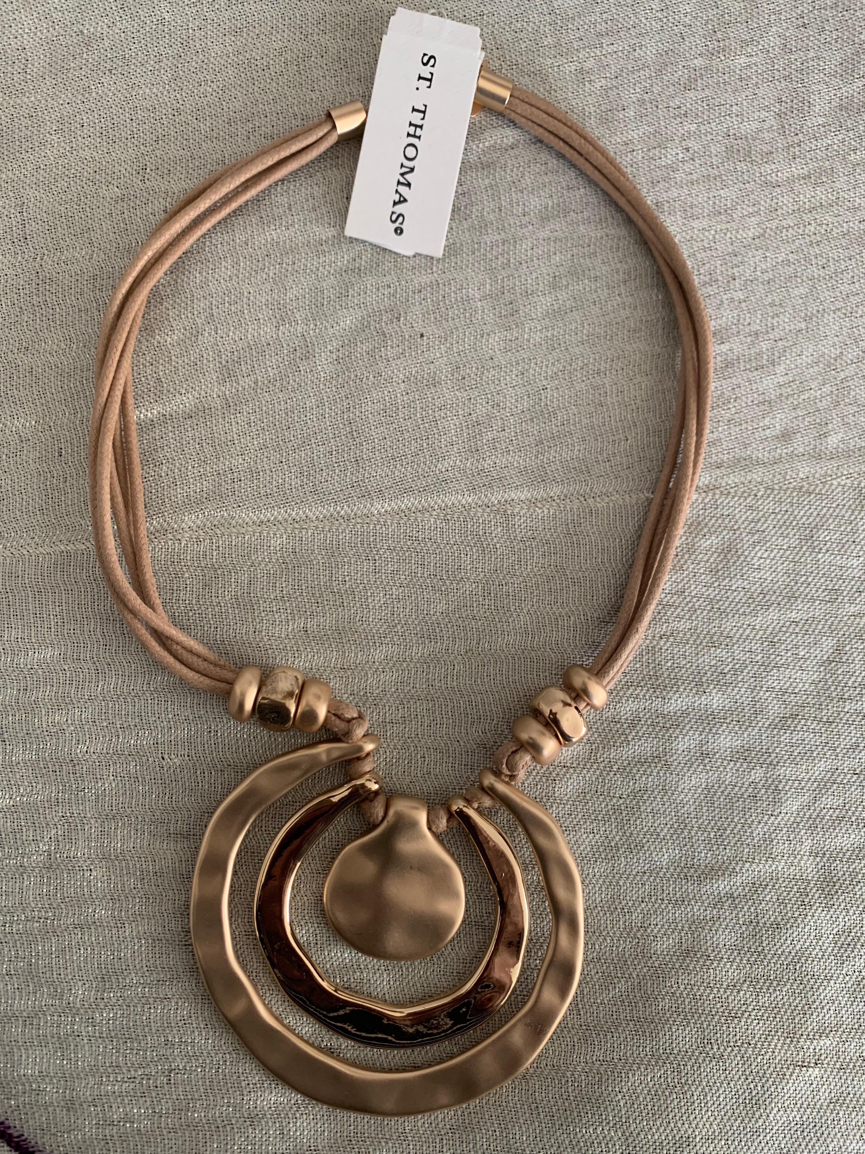 Multi-Strand Nude Cord & Gold Orbital Pendant Necklace