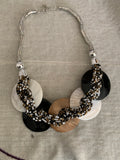 Braided Seed Bead & Shell Disc Statement Necklace & Bracelet Set