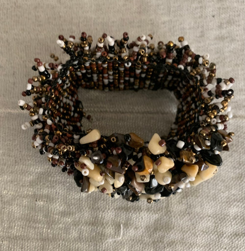 Braided Seed Bead & Shell Disc Statement Necklace & Bracelet Set