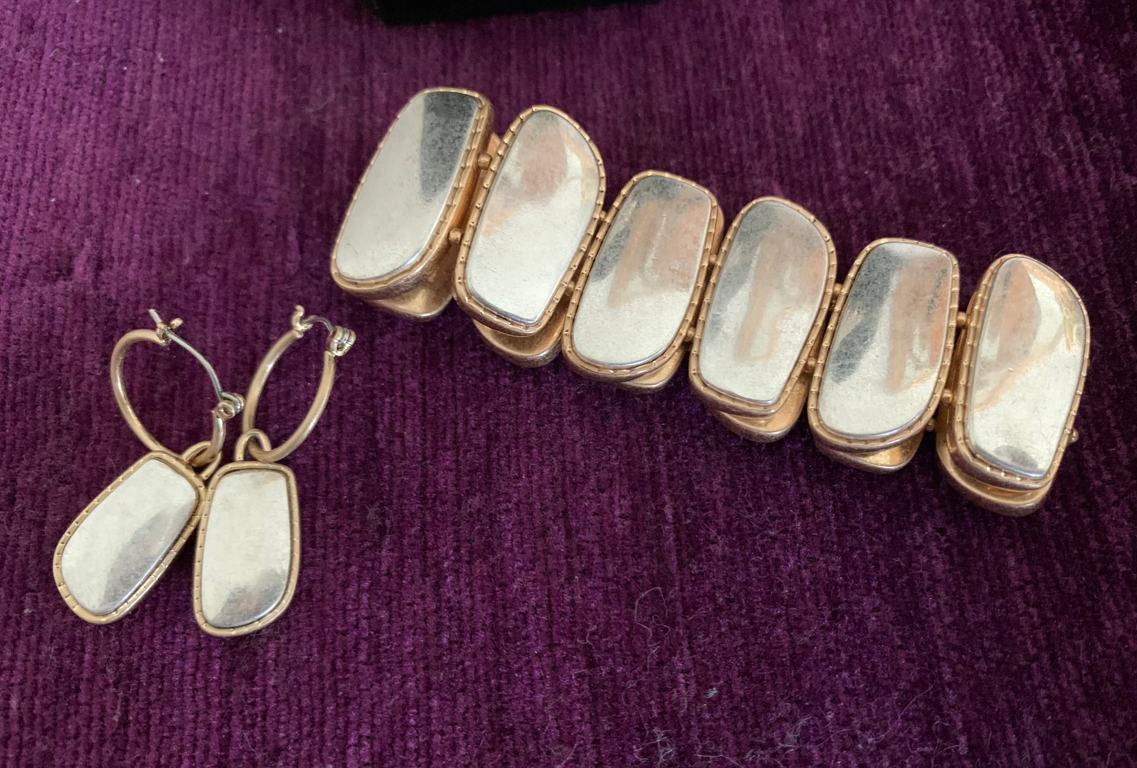 Gold and Silver tone 3-Piece Jewelry Set: Necklace Bracelet & Earrings