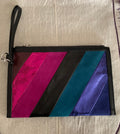 Metallic Stripe Wristlet Clutch in Pink Black Teal & Purple