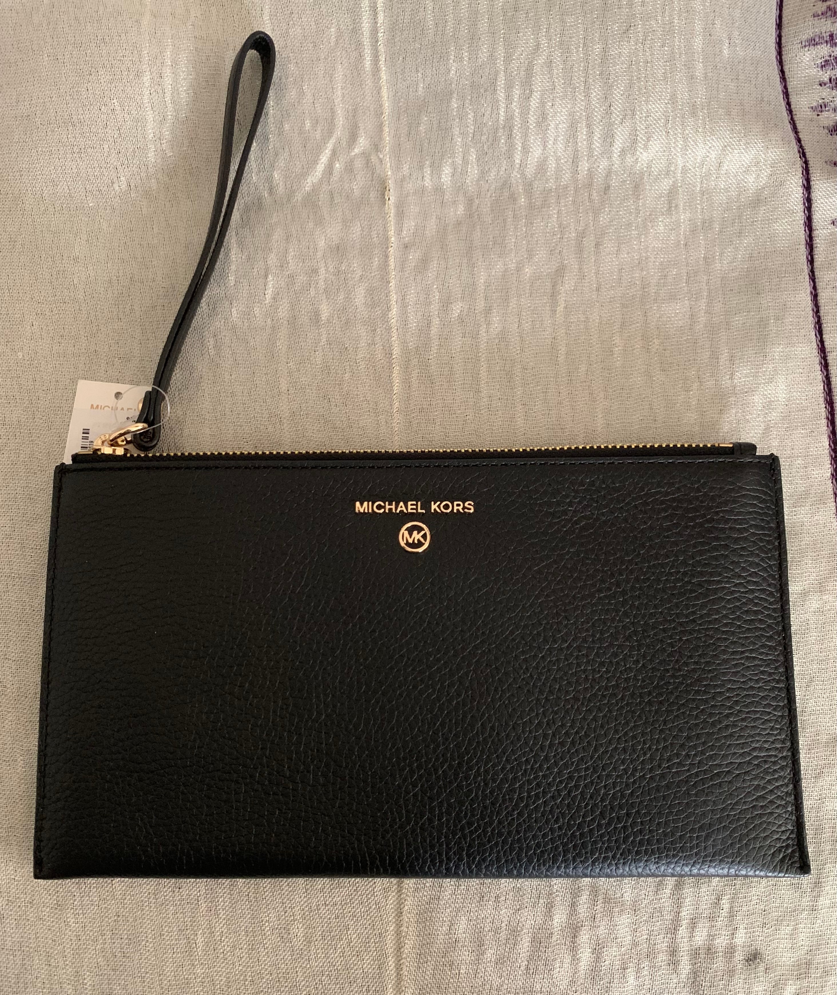 Michael Kors Black Pebbled Leather Large Wristlet Clutch