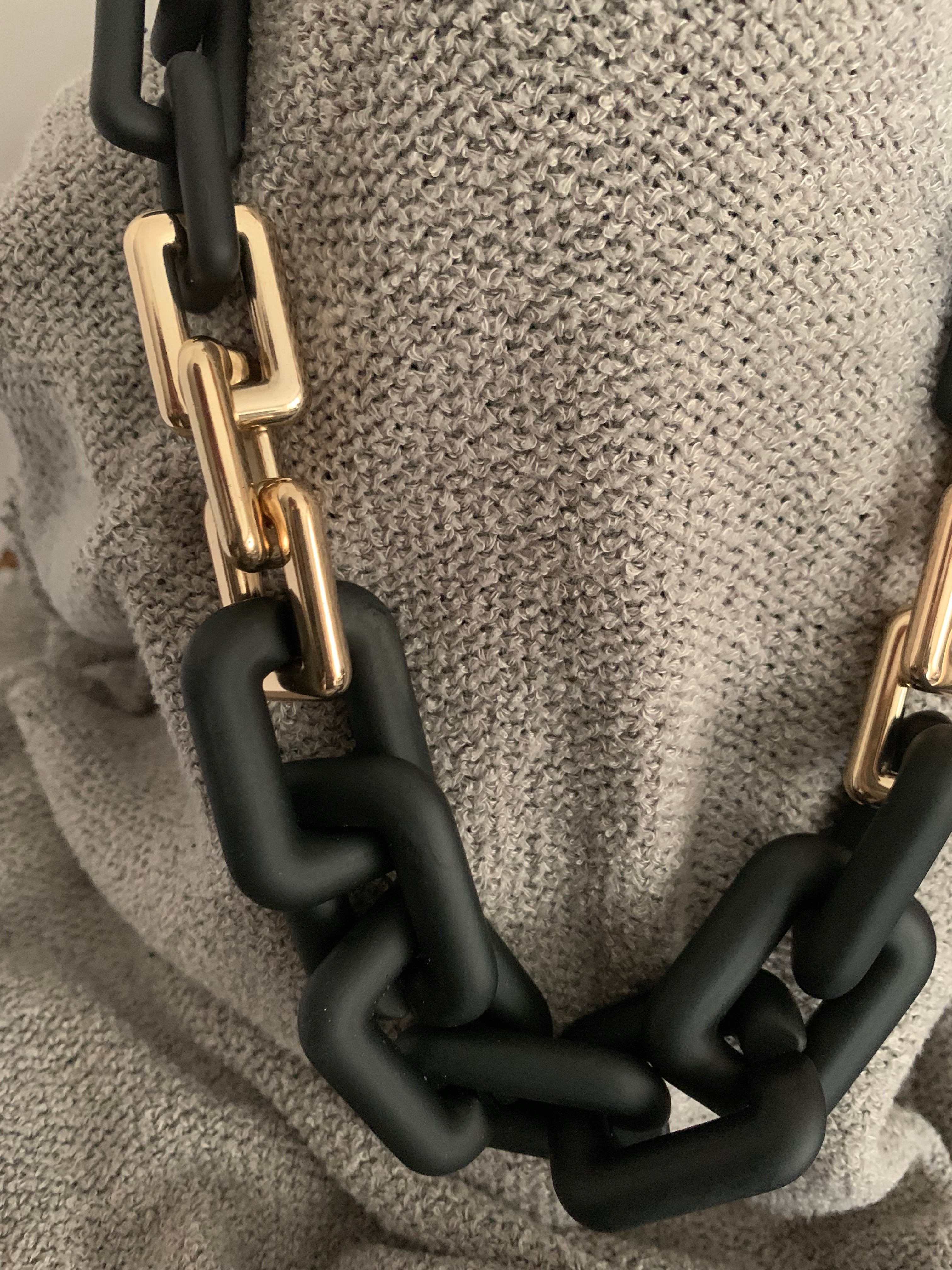 Matte Black & Gold Chunky Chain Link Necklace with Gold Hoop Earrings
