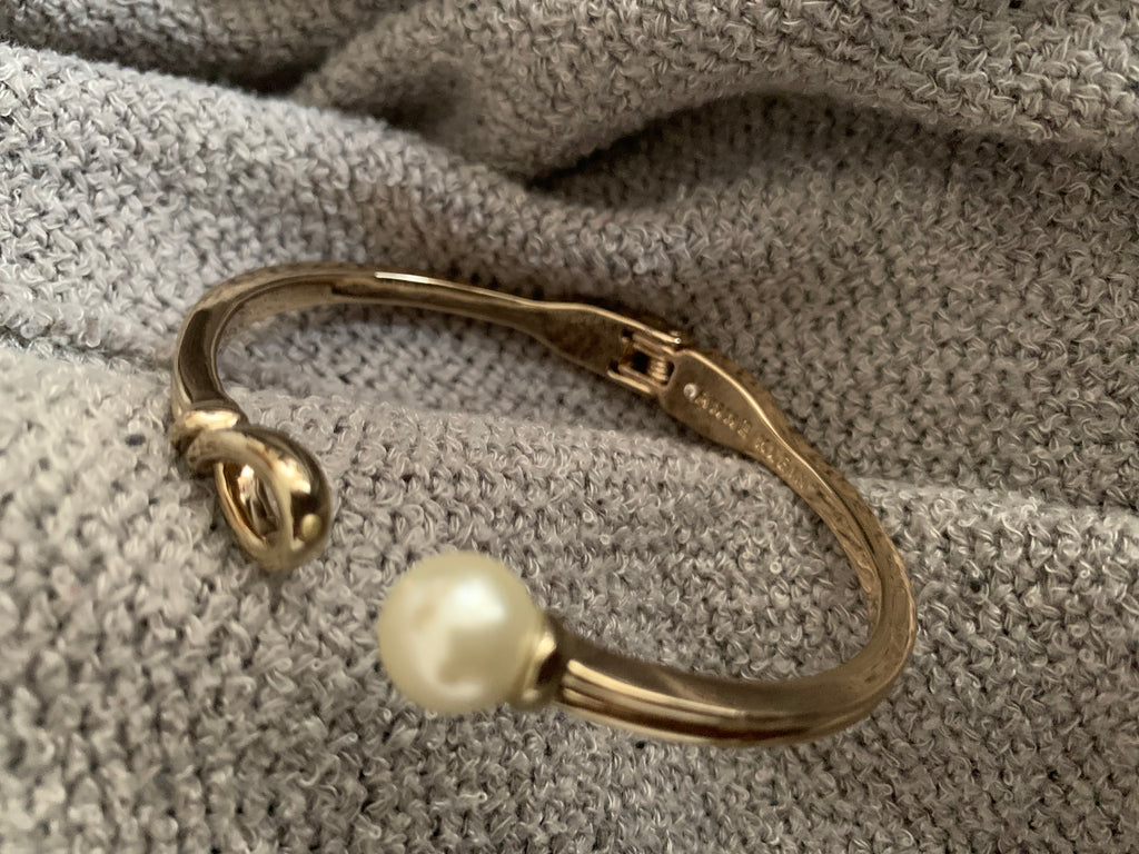 Anne Klein Gold & Pearl Hoop Earrings with Matching Pearl-Tip Bangle