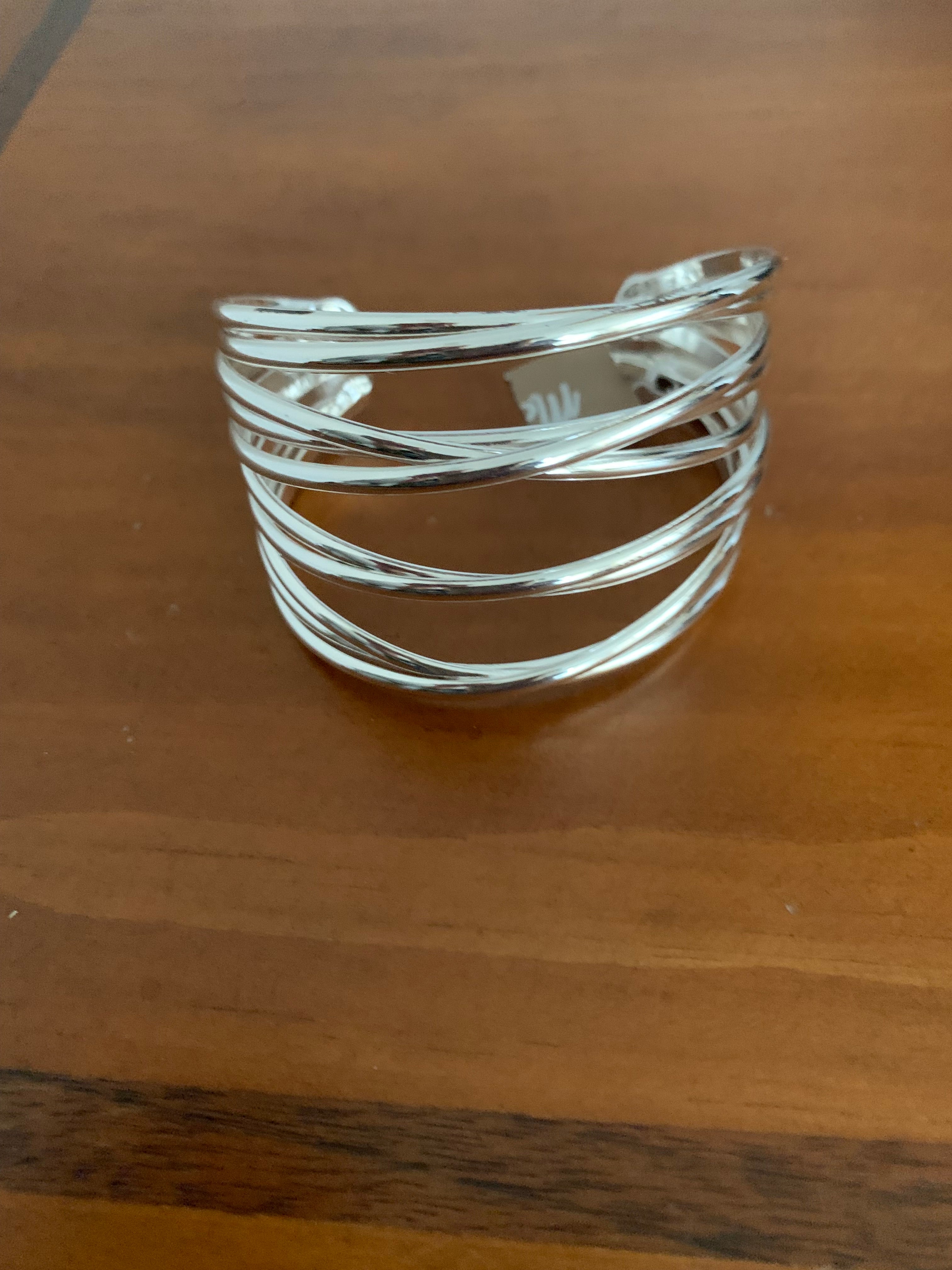 Wide Silver-Tone Sculptural Wrap Cuff Bracelet