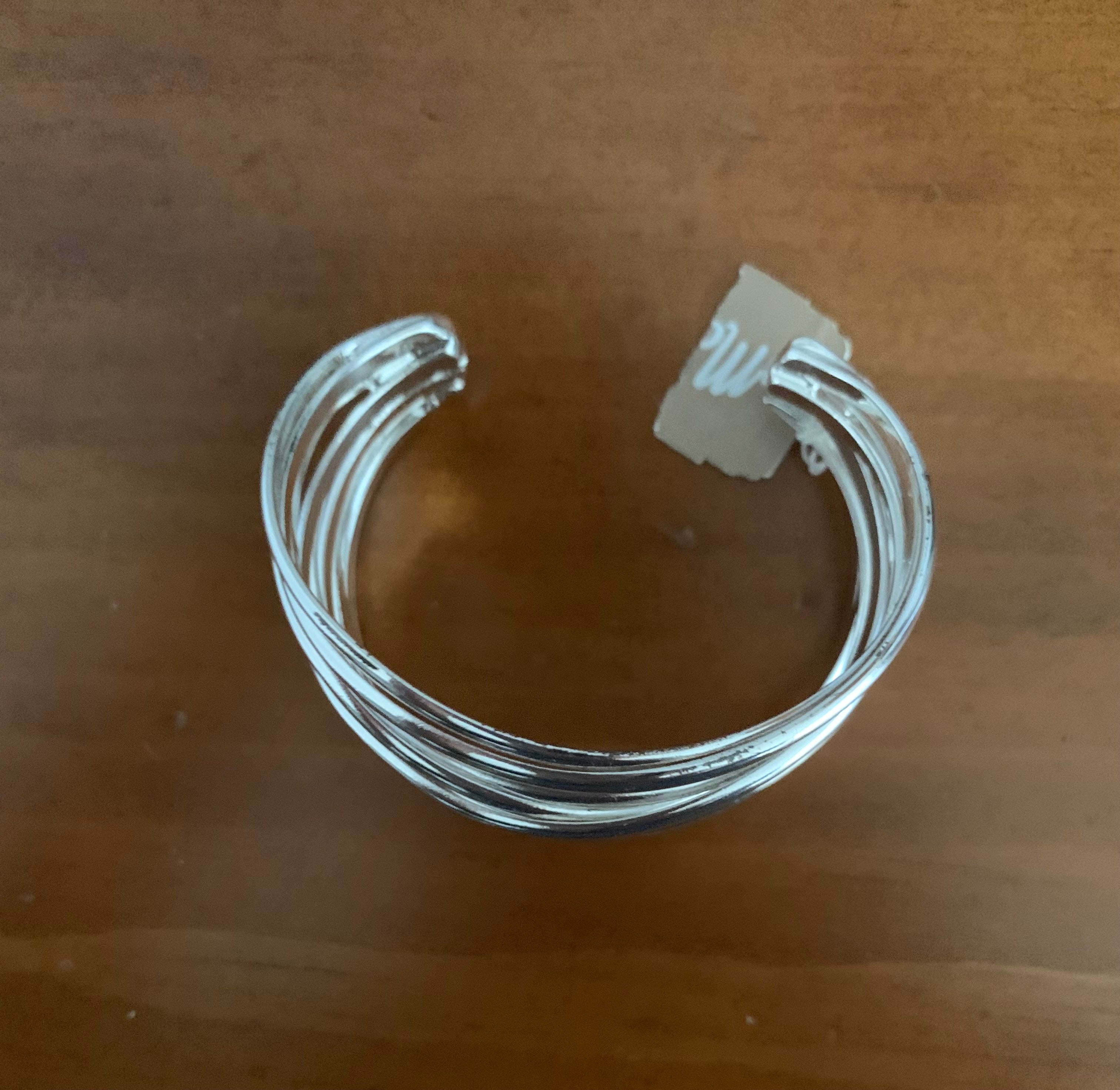 Wide Silver-Tone Sculptural Wrap Cuff Bracelet