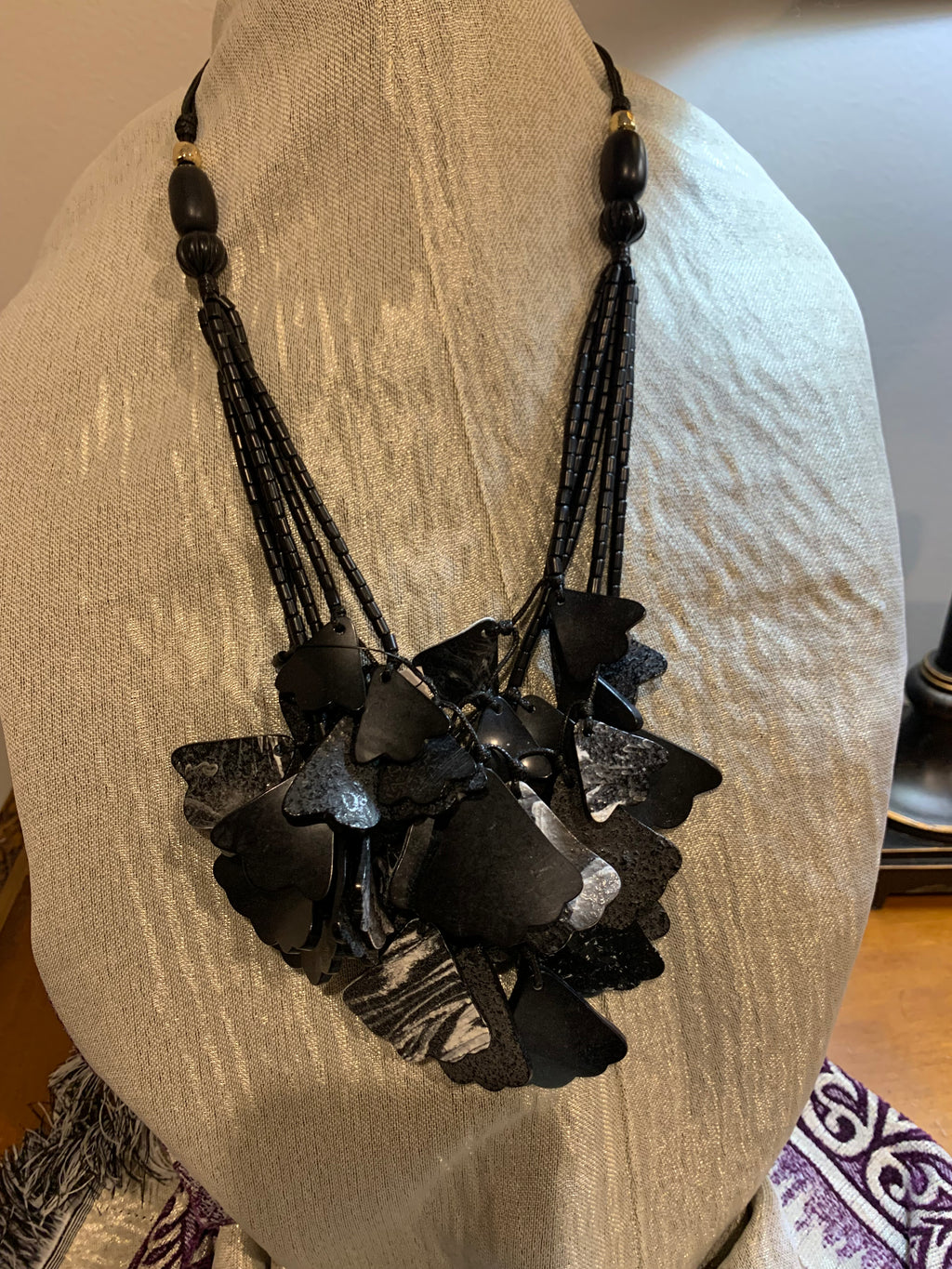 Black Faux Leather Wide Cuff Bracelet & Geometric Earring Set