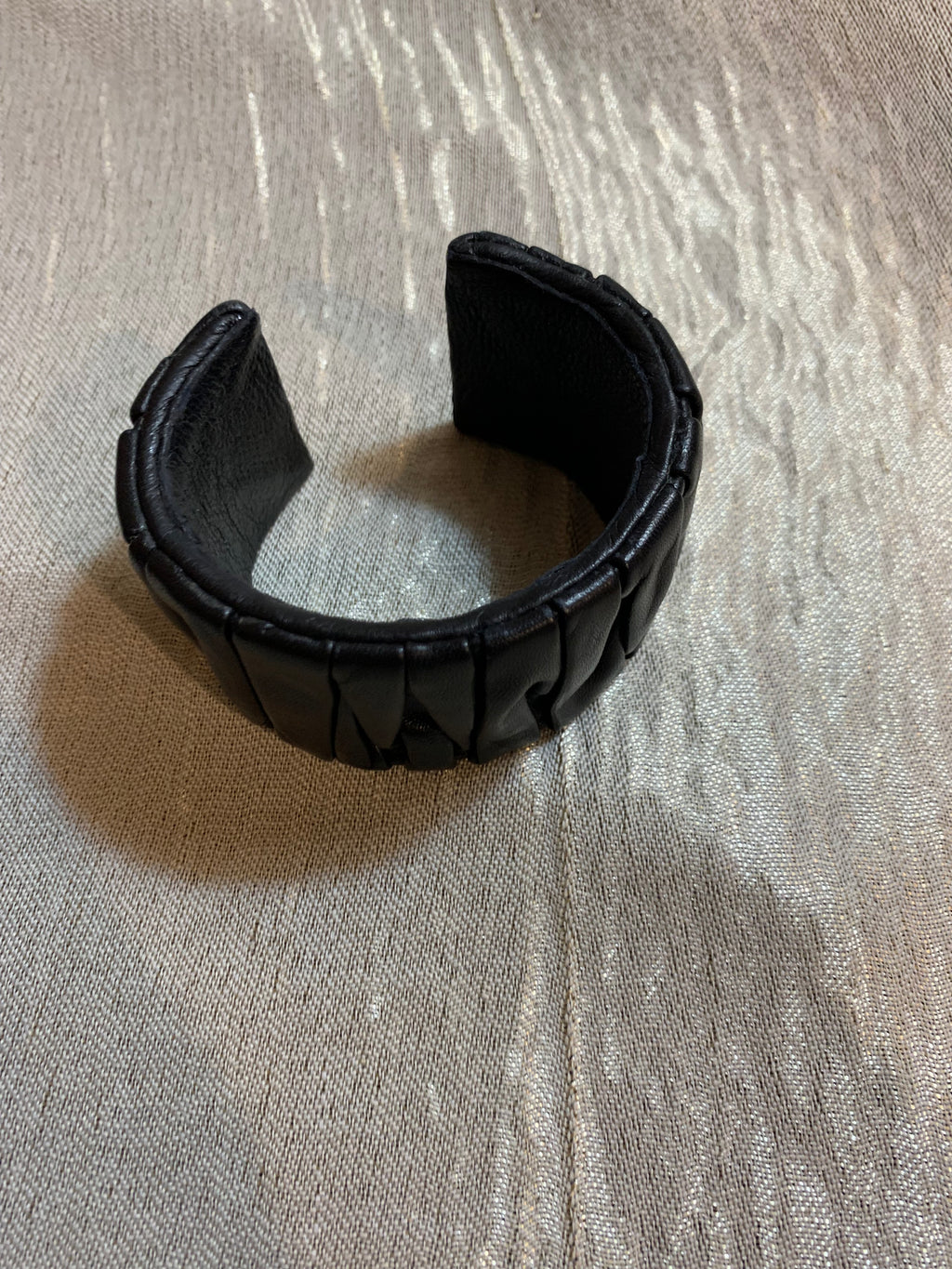 Black Faux Leather Wide Cuff Bracelet & Geometric Earring Set