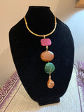 Gold Torque Collar Necklace with Colorful Drop Stone Pendant
