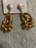Matte Gold Hammered Disc & Ball Cluster Drop Earrings