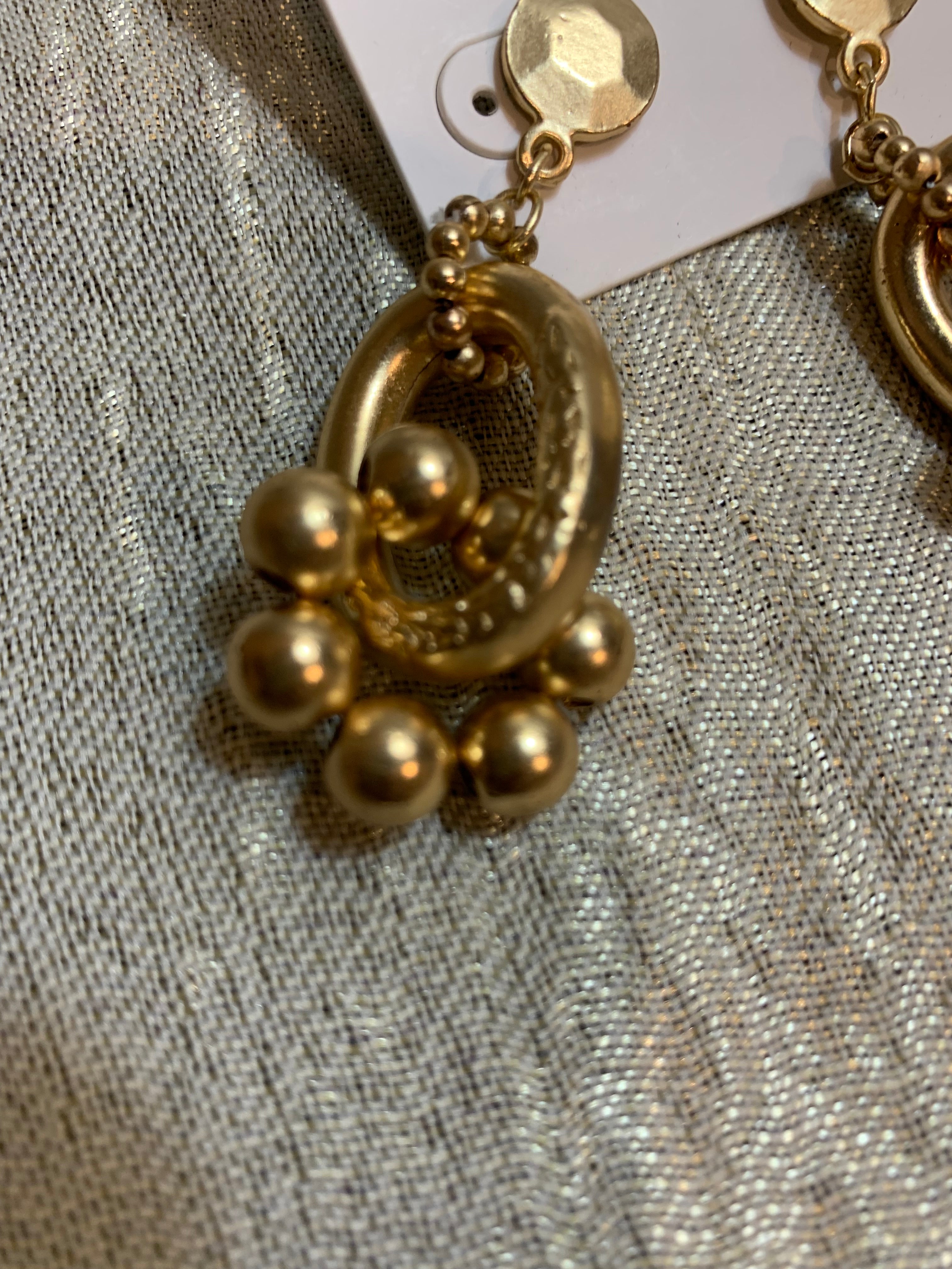 Matte Gold Hammered Disc & Ball Cluster Drop Earrings