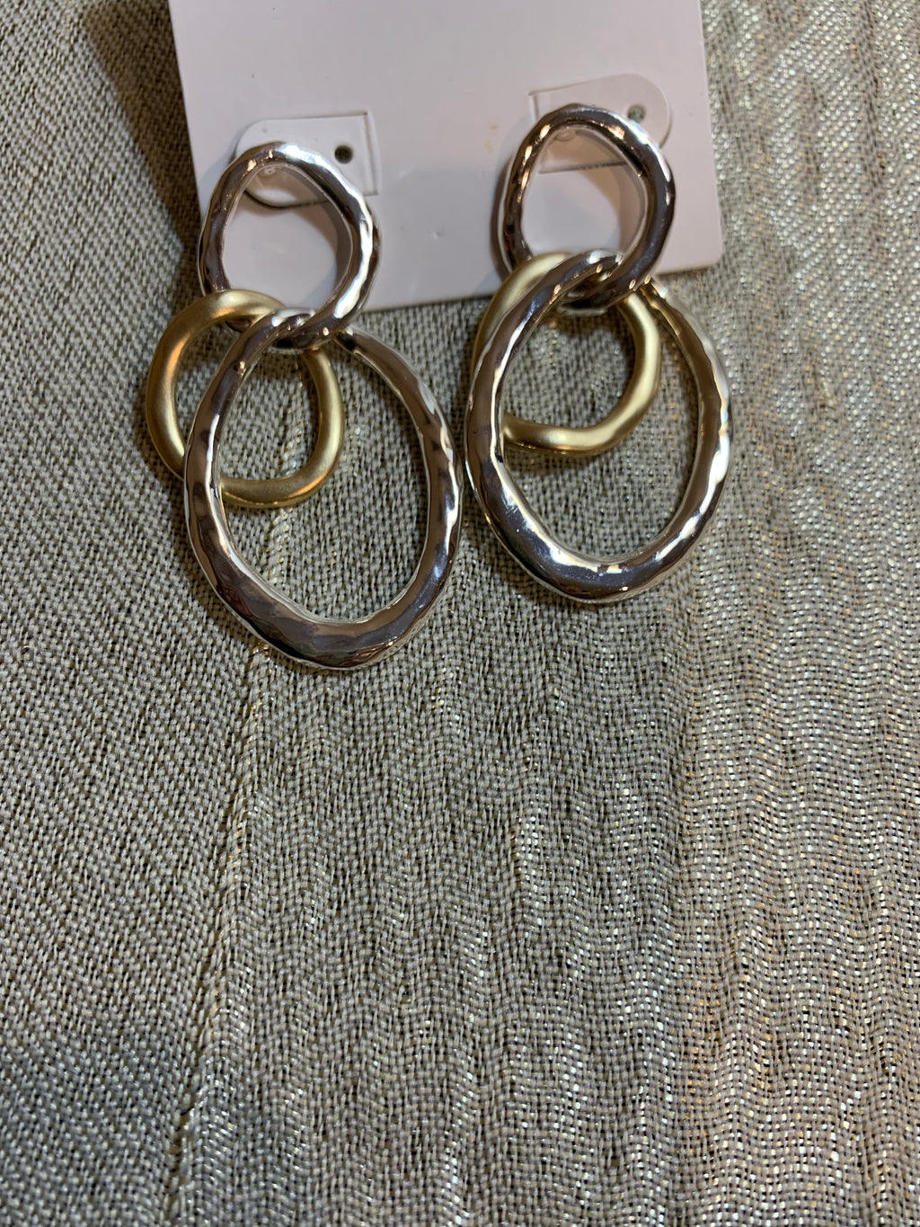 Hammered Gold & Silver Two-Tone Interlocking Loop Drop Earrings