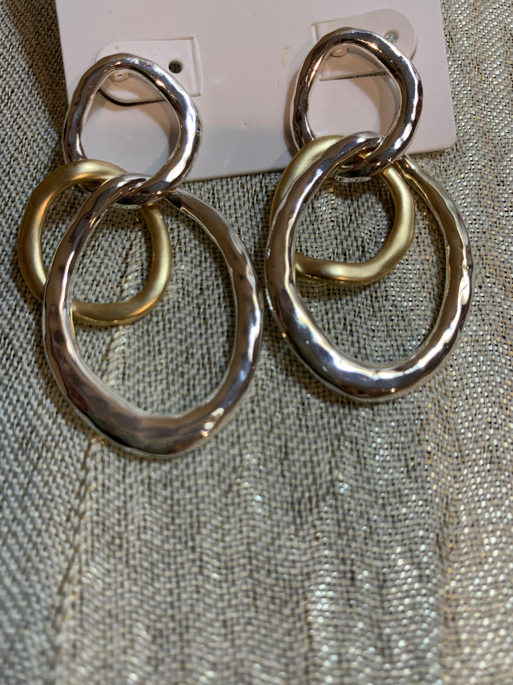 Hammered Gold & Silver Two-Tone Interlocking Loop Drop Earrings