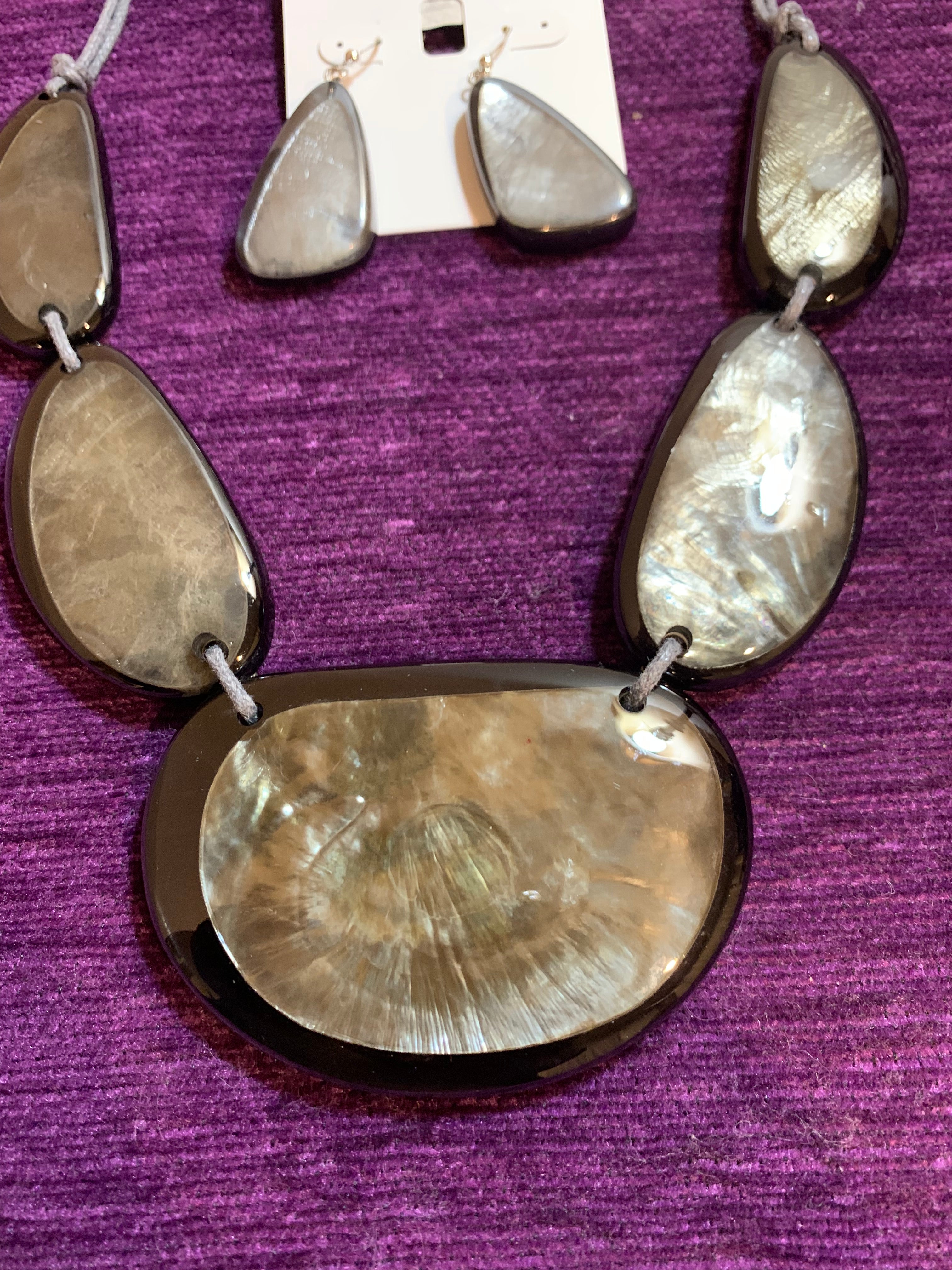 Oversized Pearlescent Shell Disc Bib Necklace & Earring Set