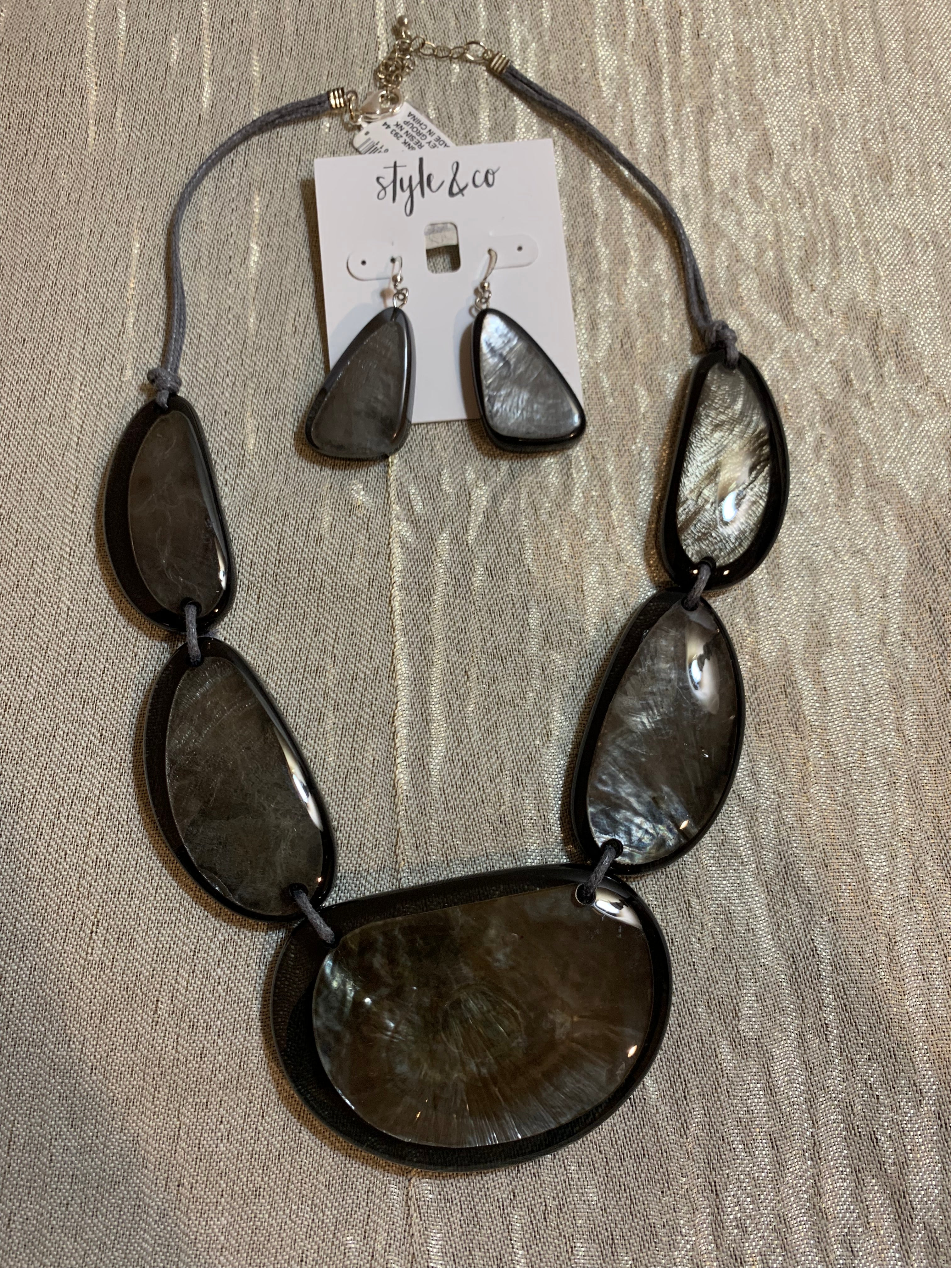 Oversized Pearlescent Shell Disc Bib Necklace & Earring Set