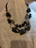 Double-Strand Black Grey & White Mixed Stone Statement Necklace
