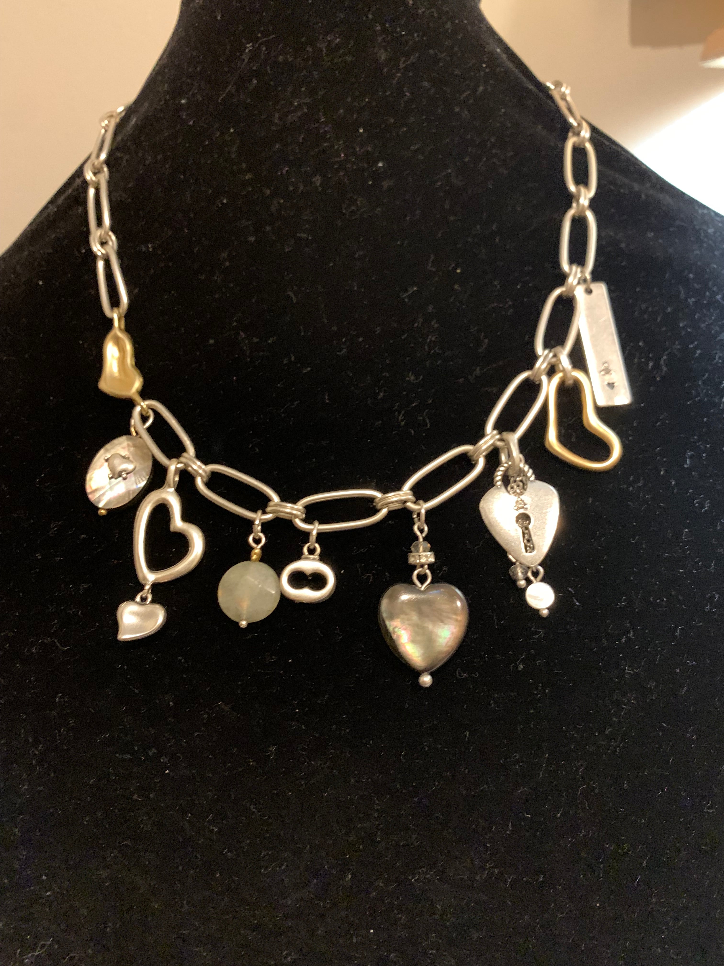 Silver & Gold Mixed-Metal Heart Charm Necklace