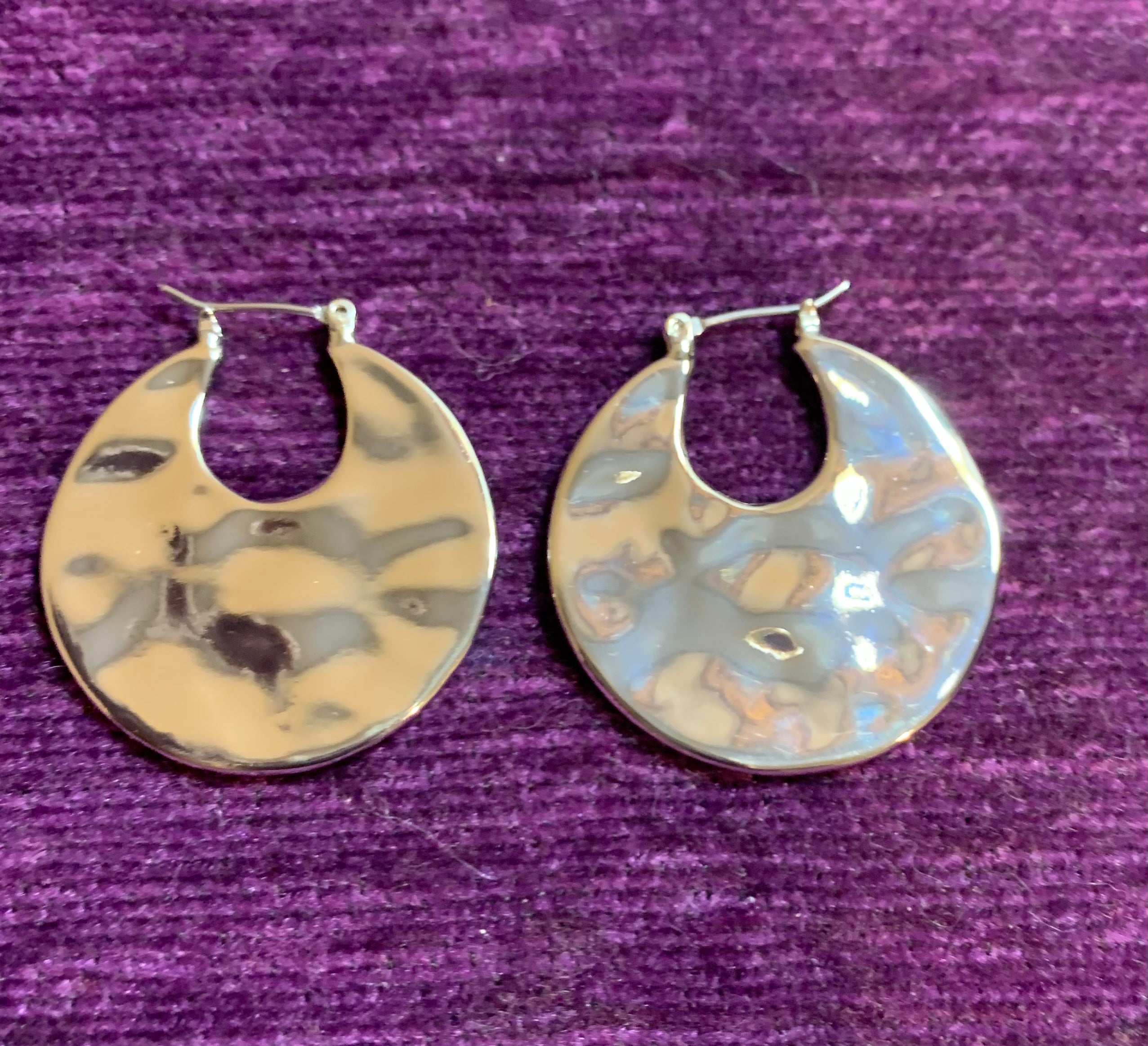 Oversized Hammered Silver Disc Drop Earrings
