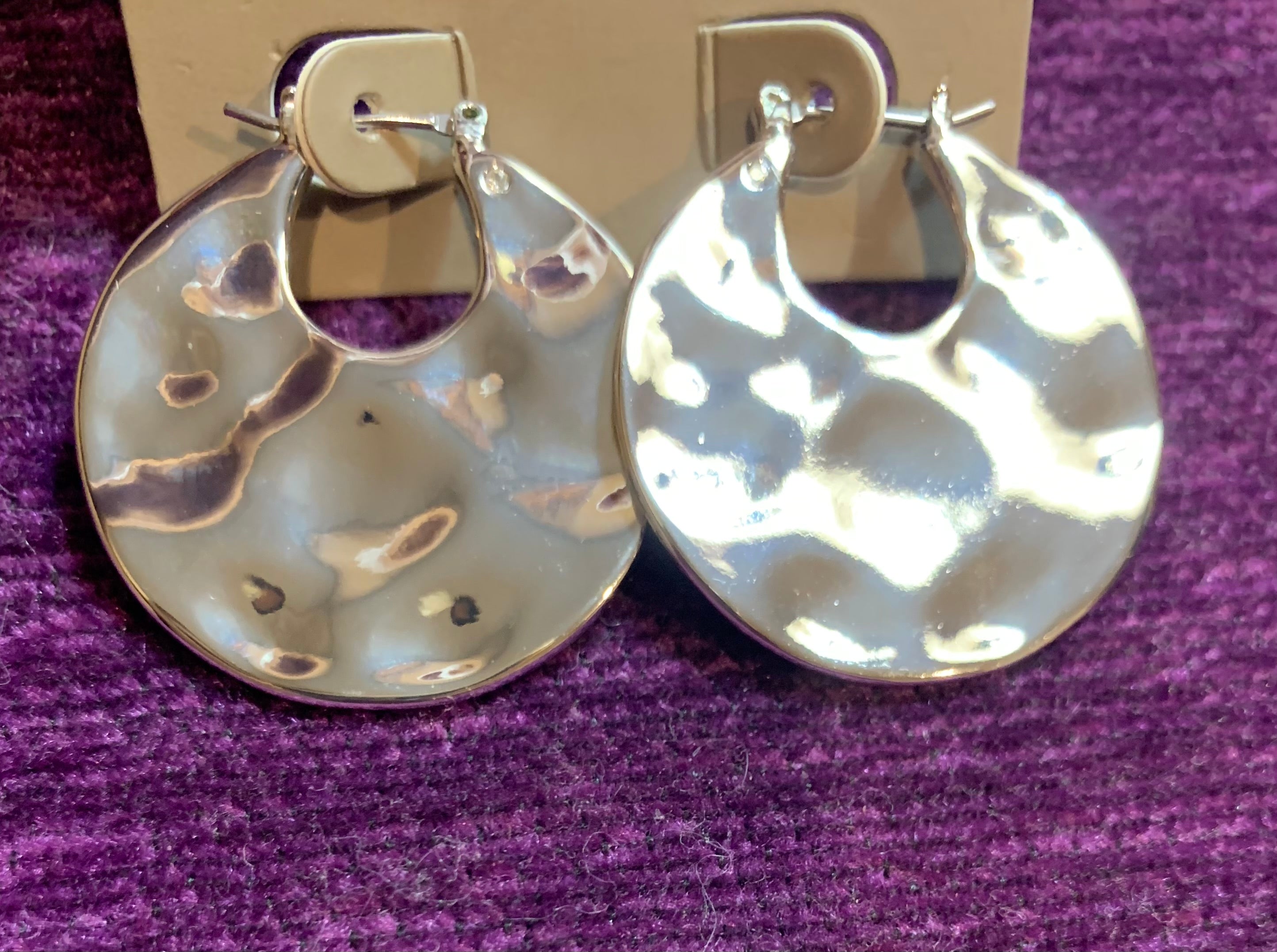 Oversized Hammered Silver Disc Drop Earrings
