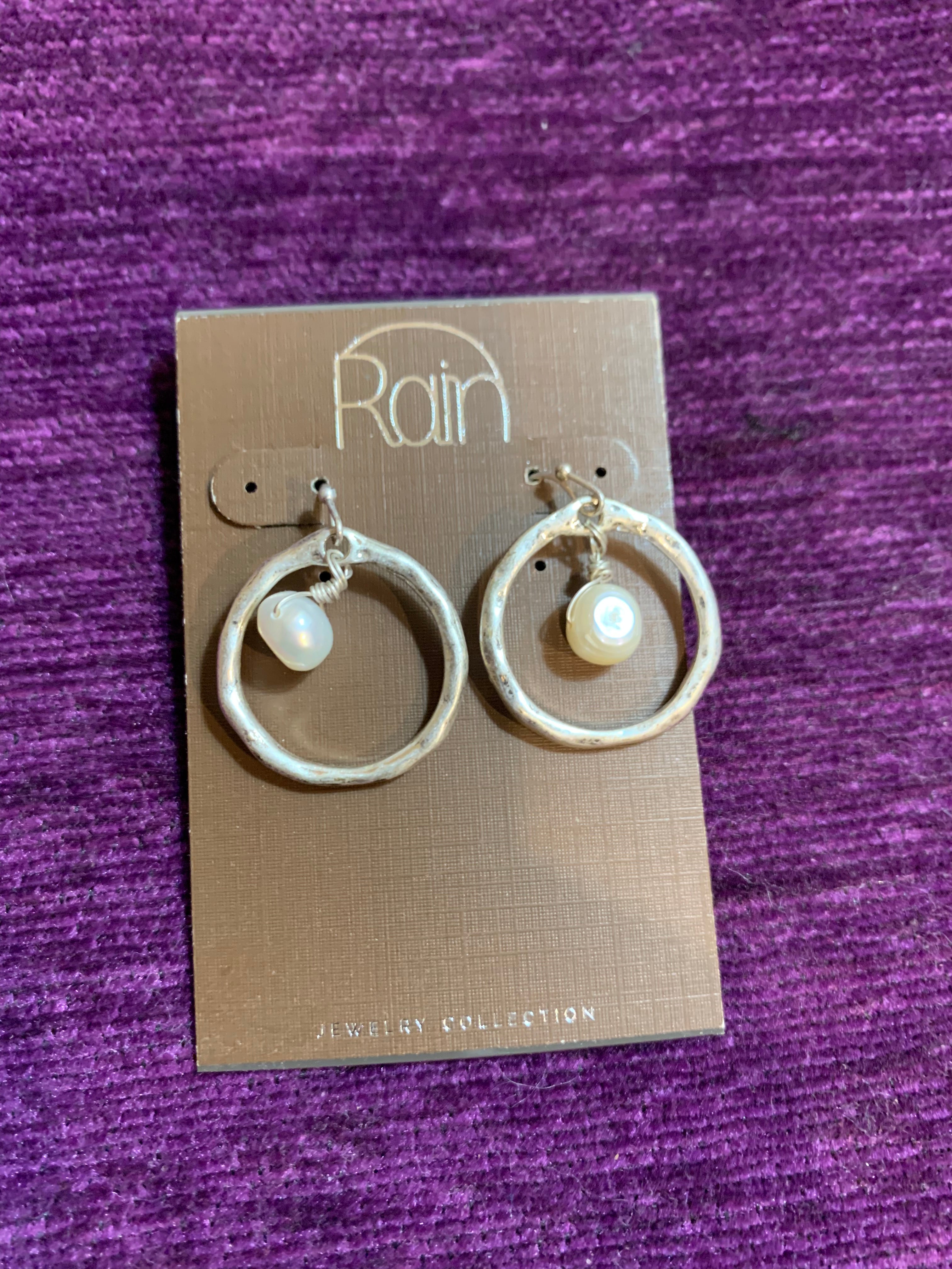Rain Jewelry Collection Hammered Silver Hoop & Freshwater Pearl Drop Earrings