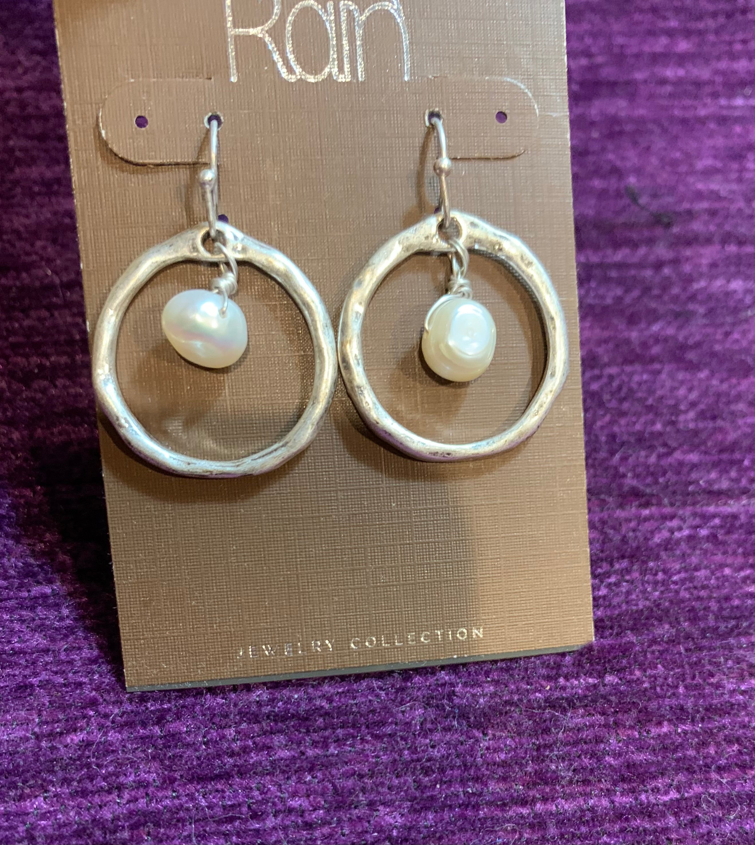 Rain Jewelry Collection Hammered Silver Hoop & Freshwater Pearl Drop Earrings