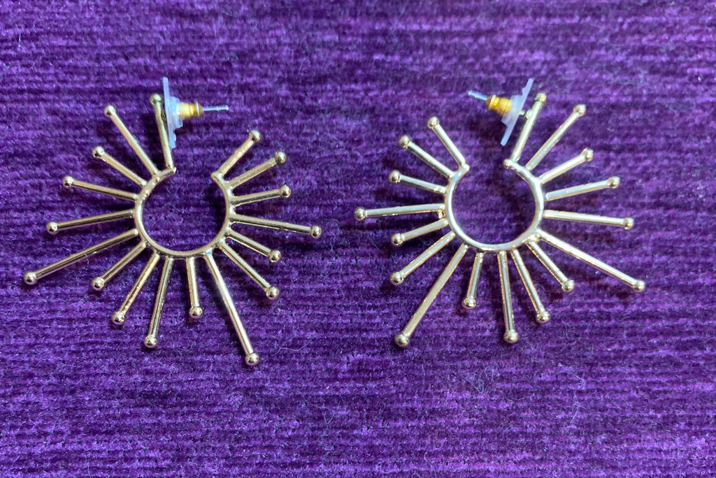 Gold Starburst Sunburst Stud Earrings with Ball-Tip Rays