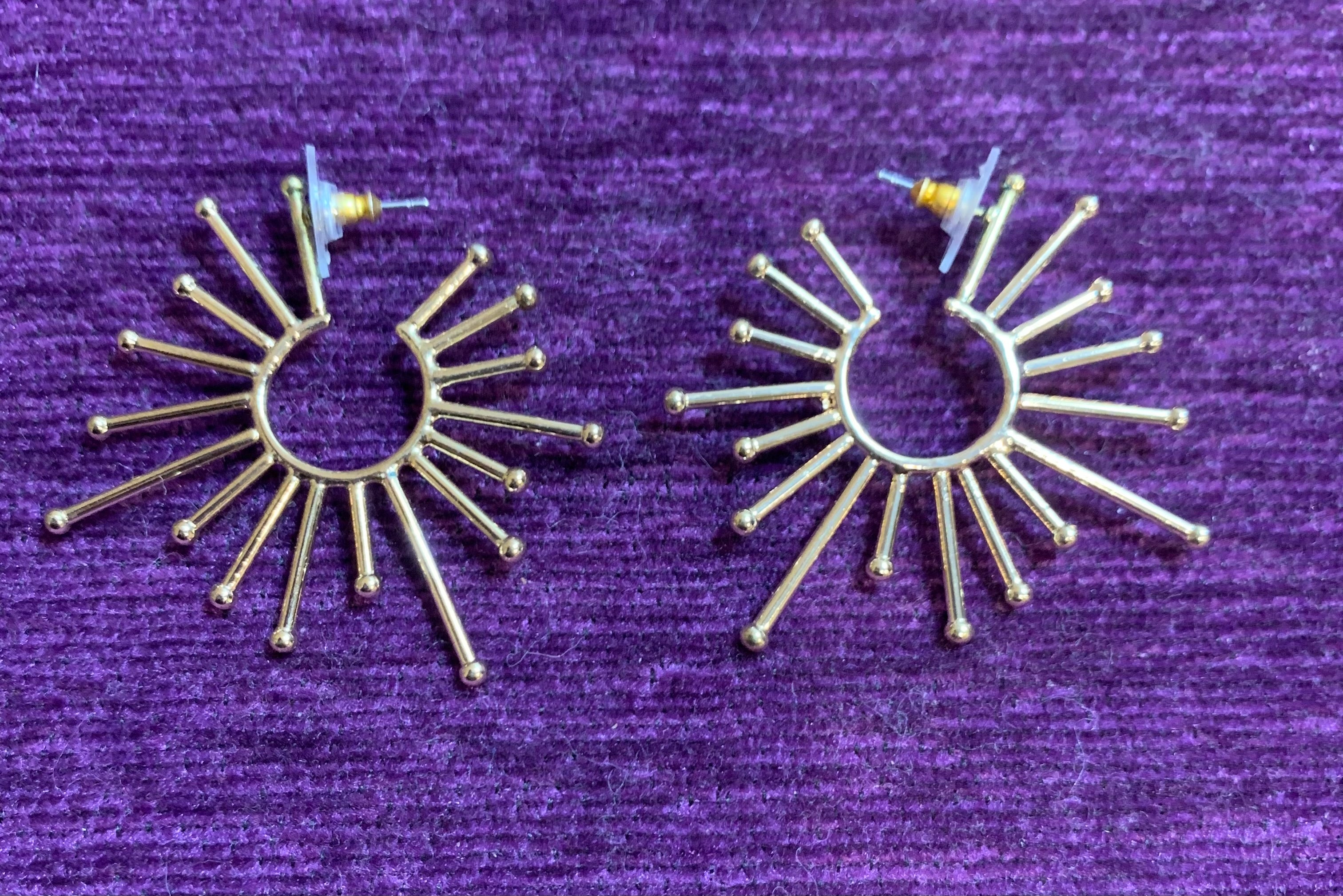 Gold Starburst Sunburst Stud Earrings with Ball-Tip Rays