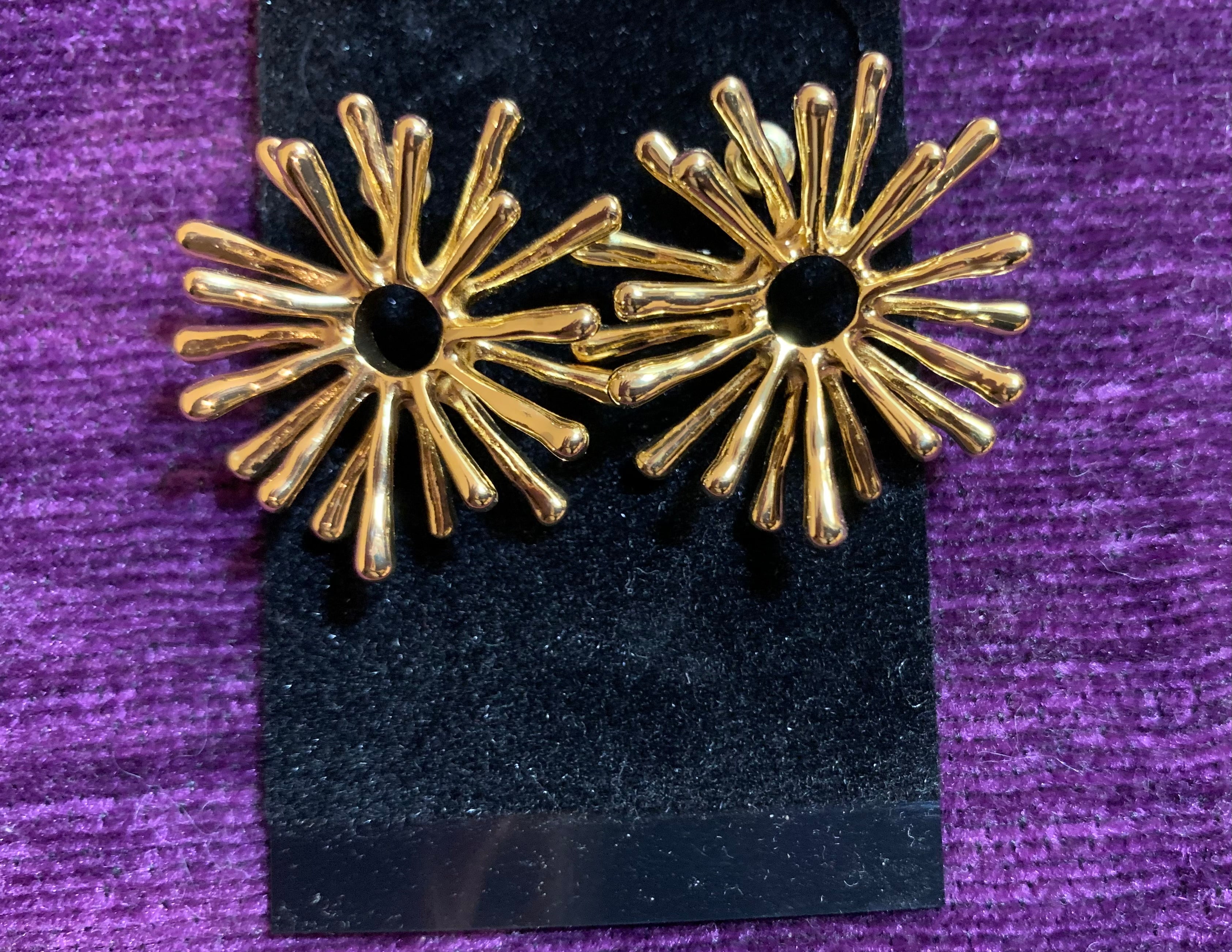 Gold Sunburst Starburst Statement Earrings