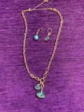 Gold Chain & Abalone Shell Pendant Necklace with Matching Lever-Back Earrings