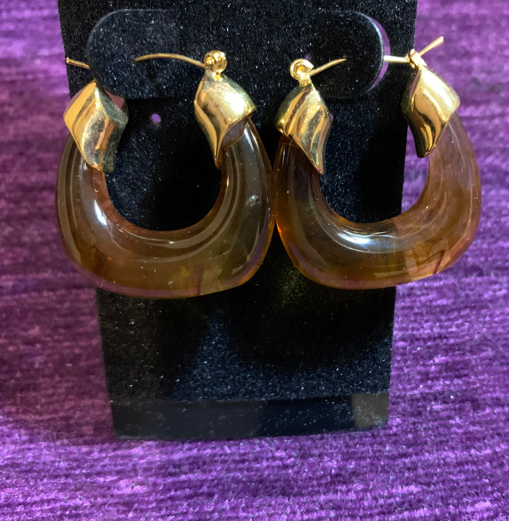 Amber Lucite & Gold-Tone Chunky Hoop Earrings