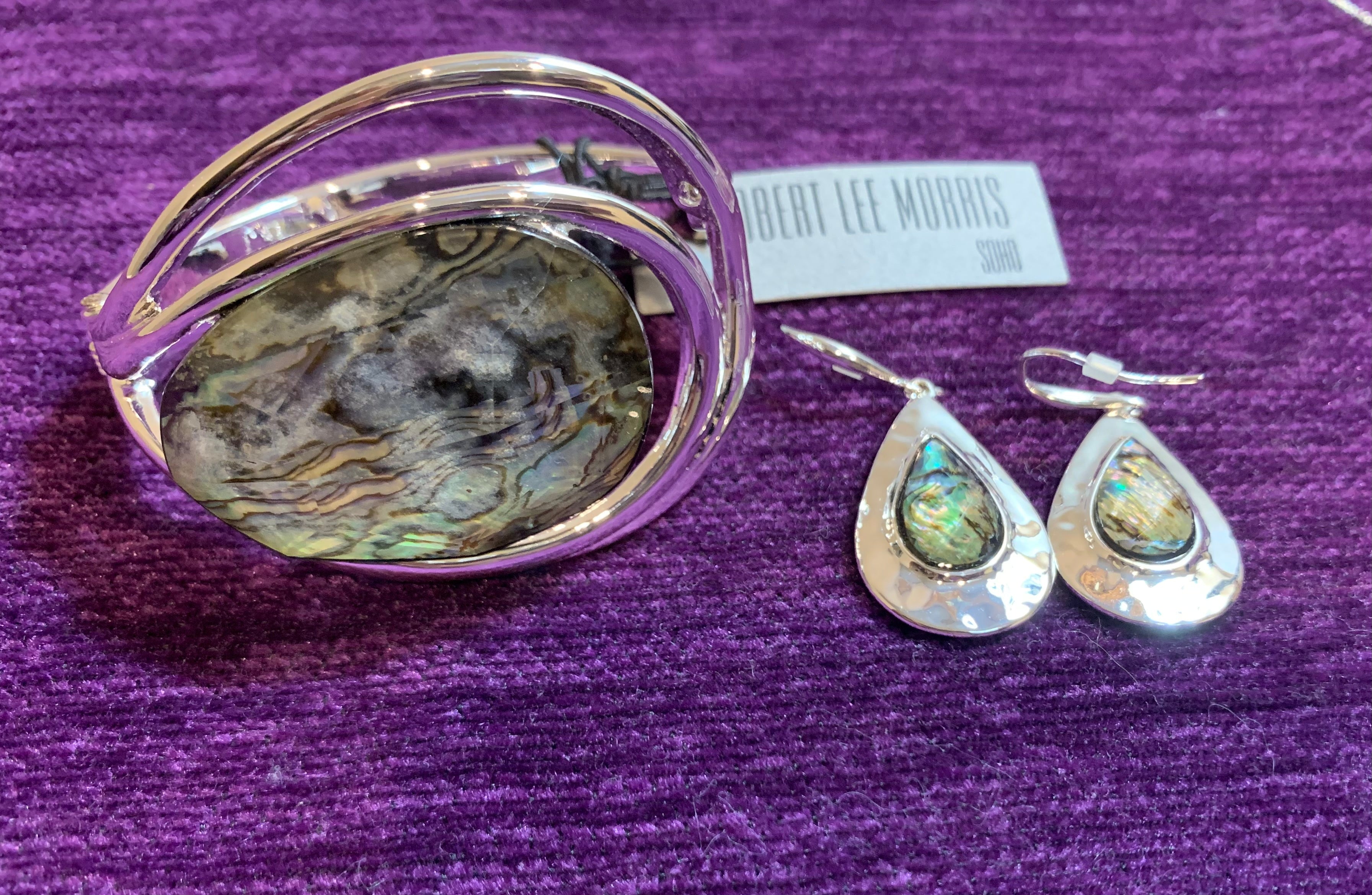 Robert Lee Morris Soho Silver & Abalone Shell Cuff Bracelet & Drop Earring Set