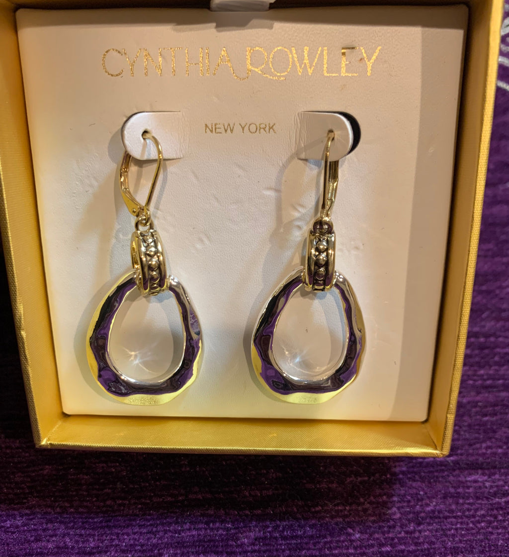 Cynthia Rowley New York Purple Enamel & Gold Drop Earrings