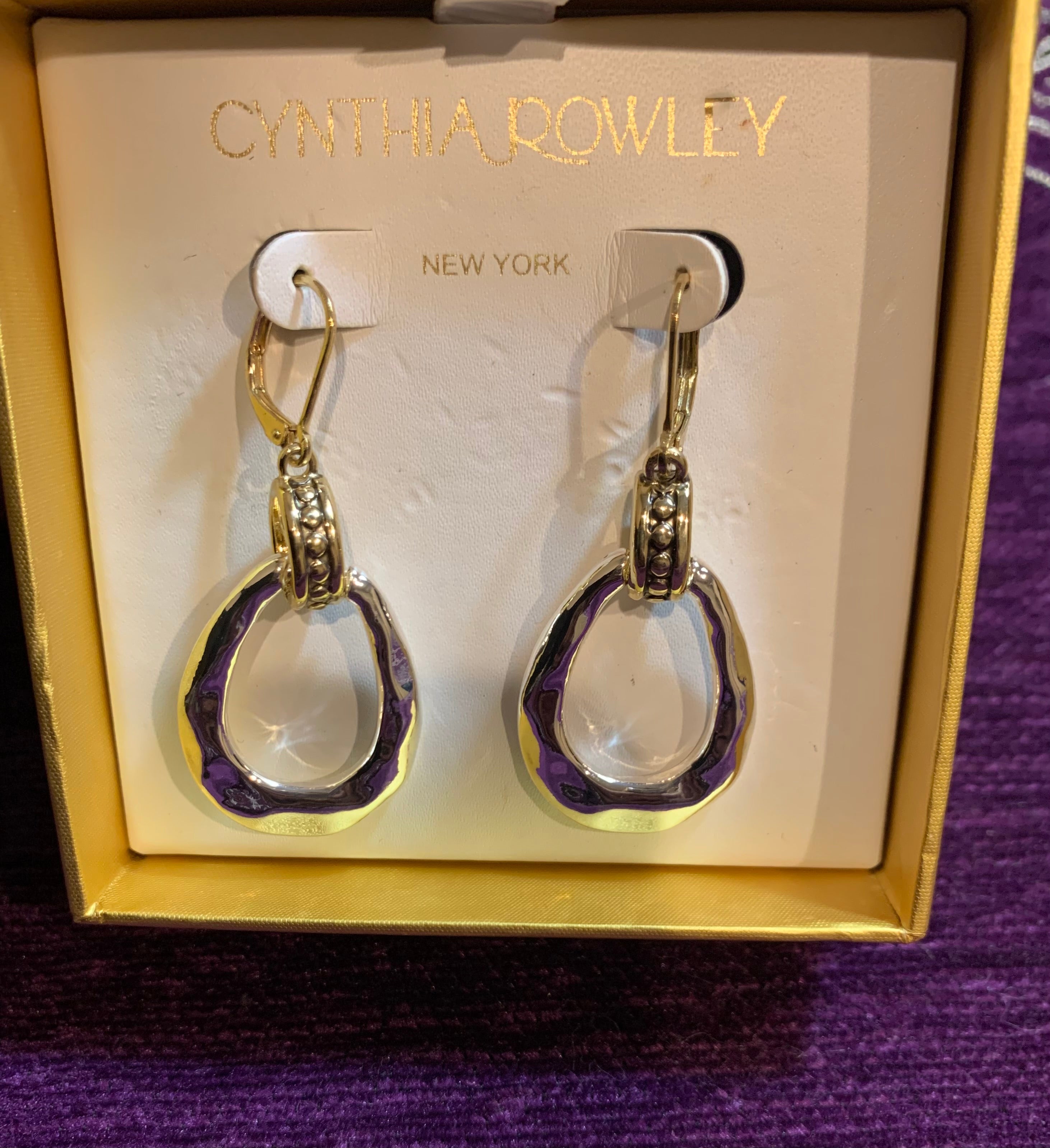 Cynthia Rowley New York Purple Enamel & Gold Drop Earrings