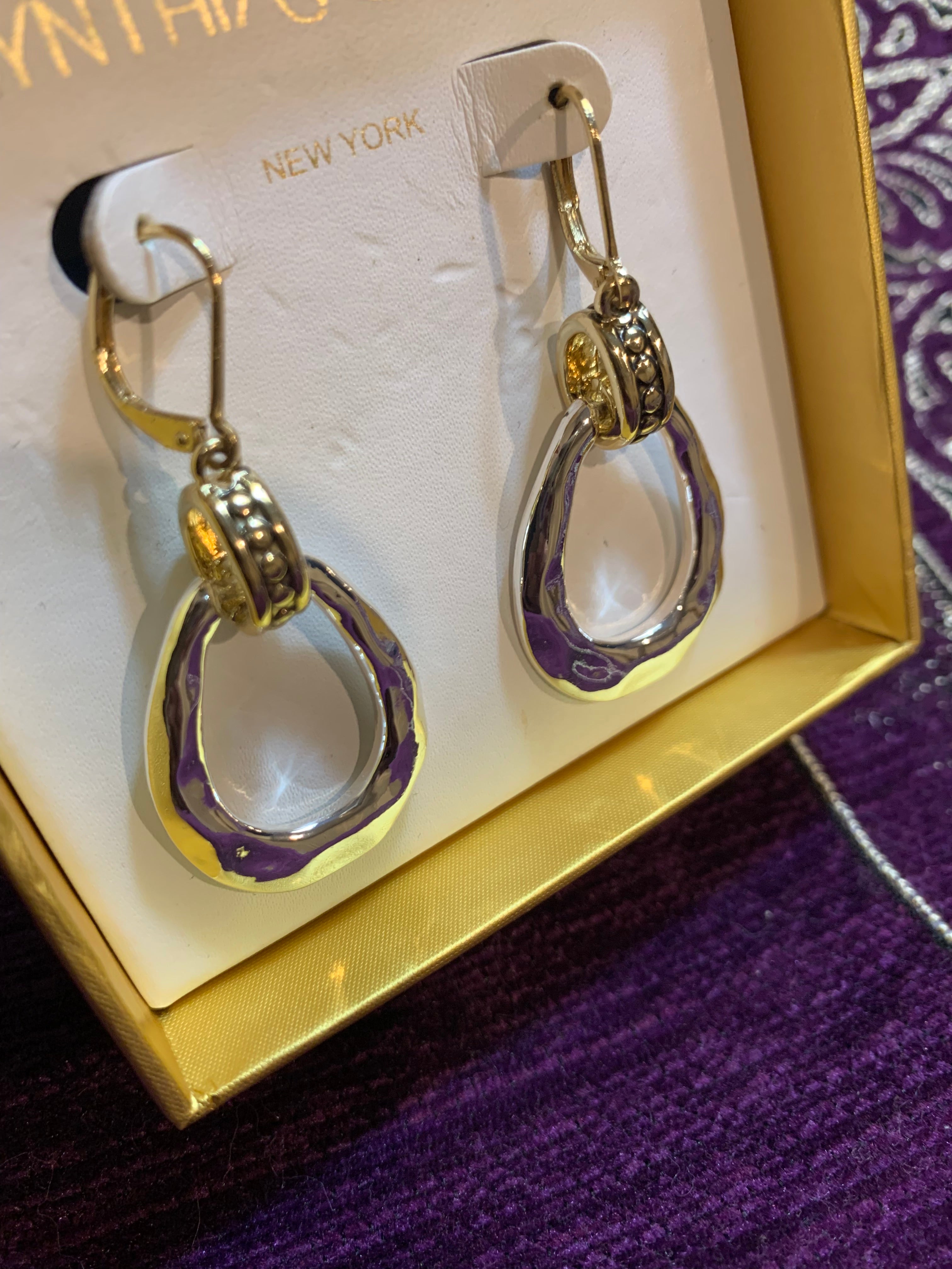 Cynthia Rowley New York Purple Enamel & Gold Drop Earrings