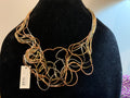 Tri-Color Mixed Metal Wire Loop Bib Necklace