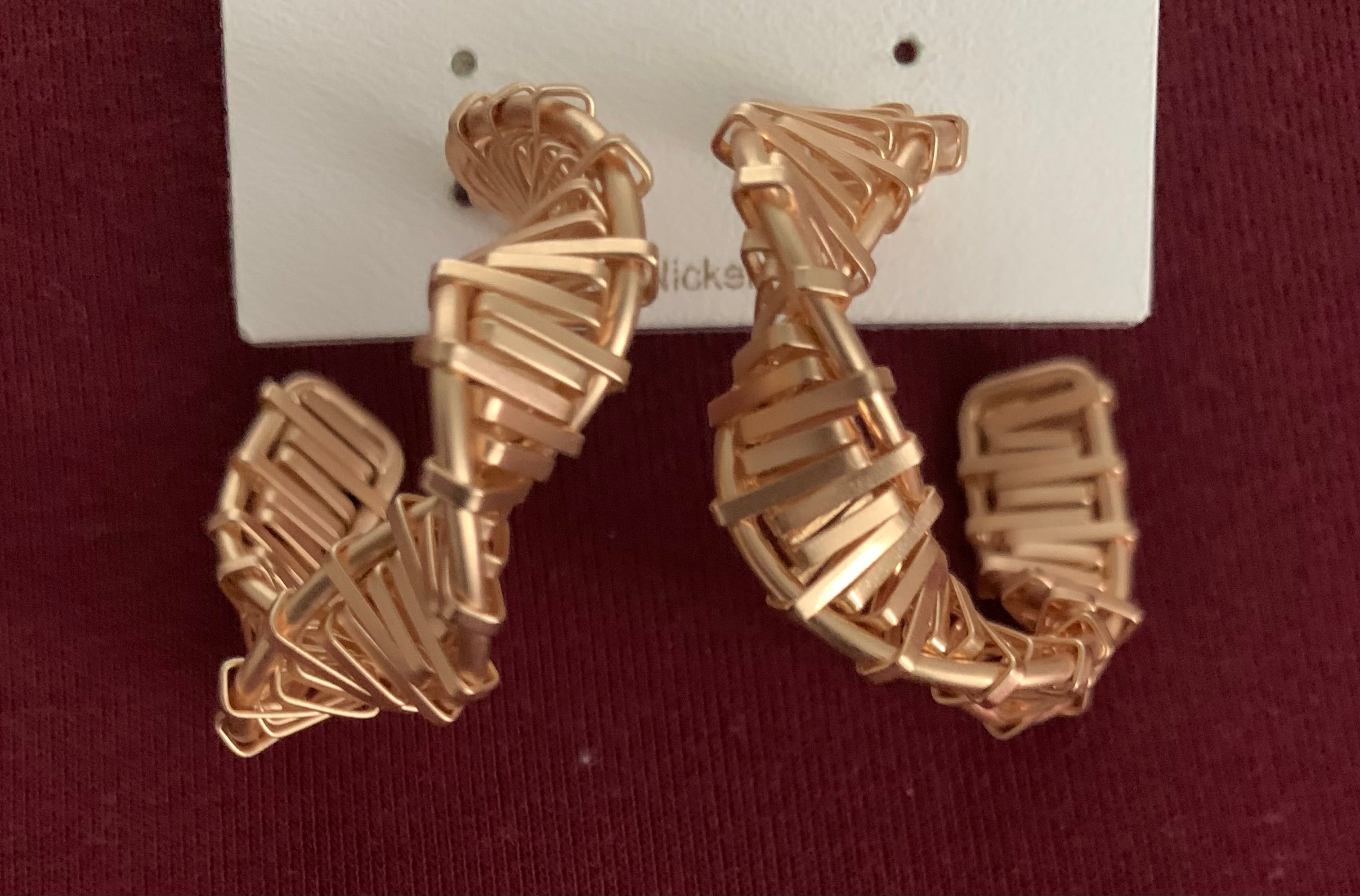 Gold Woven Wire Sculptural Hoop Earrings