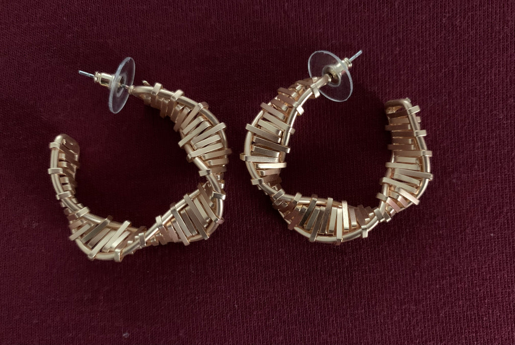 Gold Woven Wire Sculptural Hoop Earrings