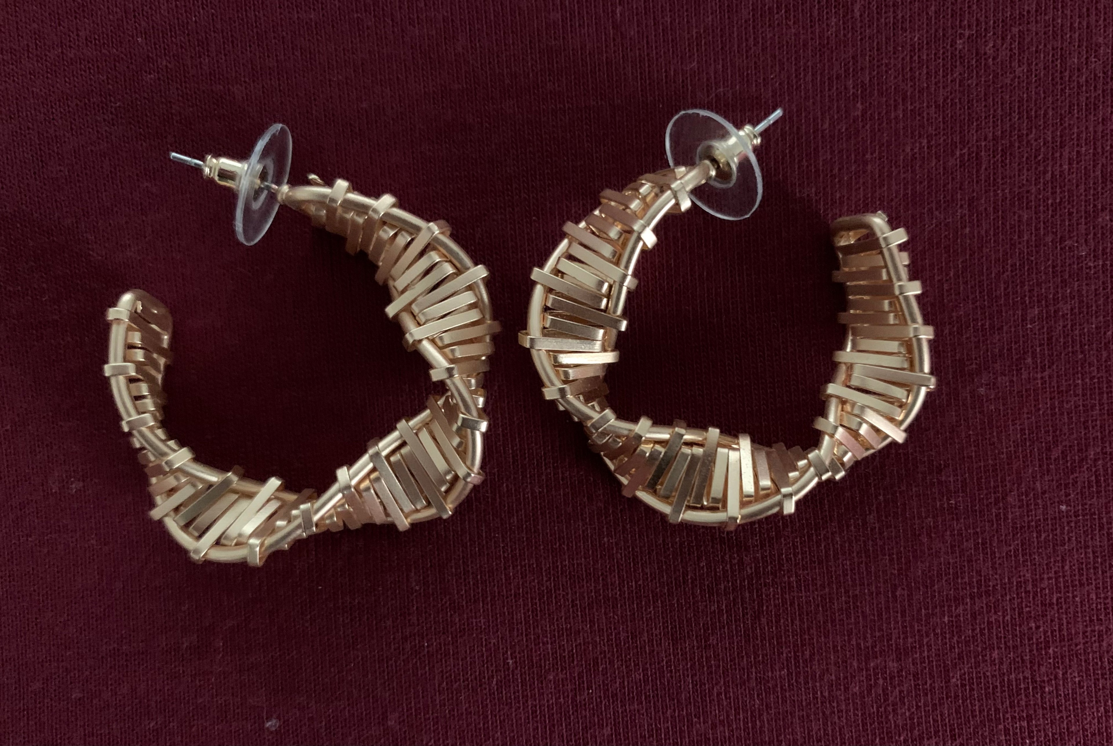 Gold Woven Wire Sculptural Hoop Earrings