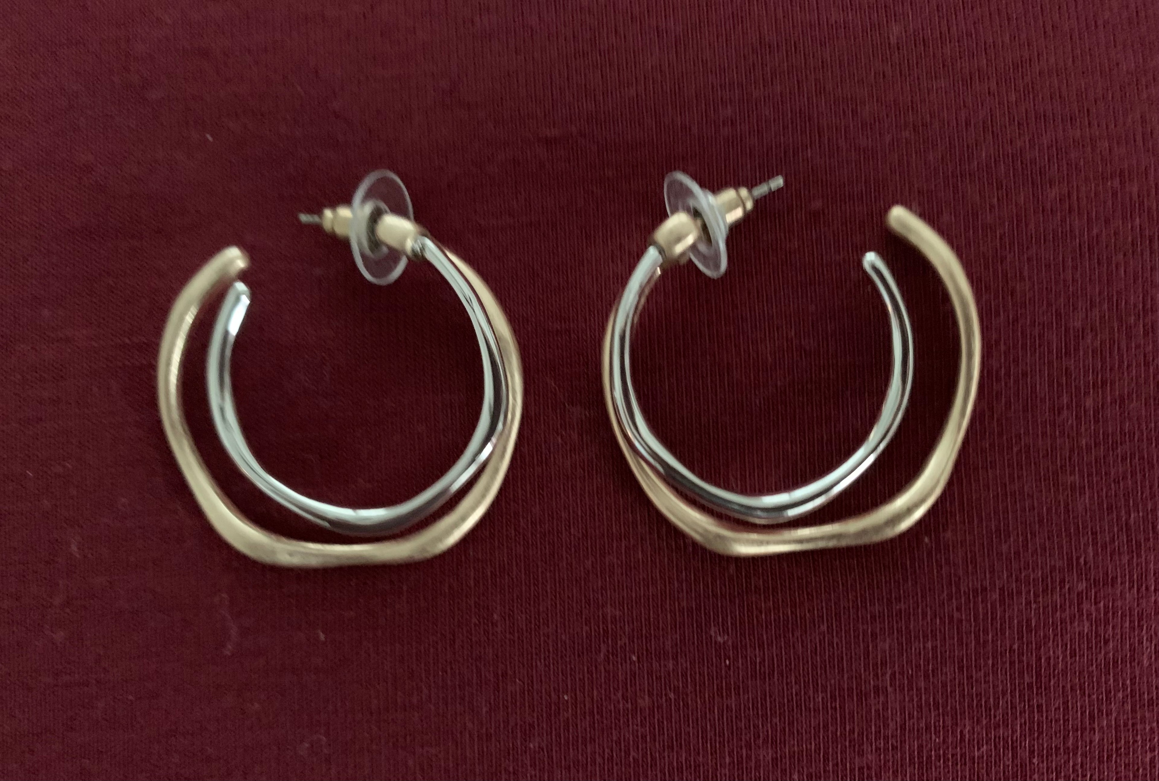 Silver and Gold Tone Double-Band Open Hoop Earrings