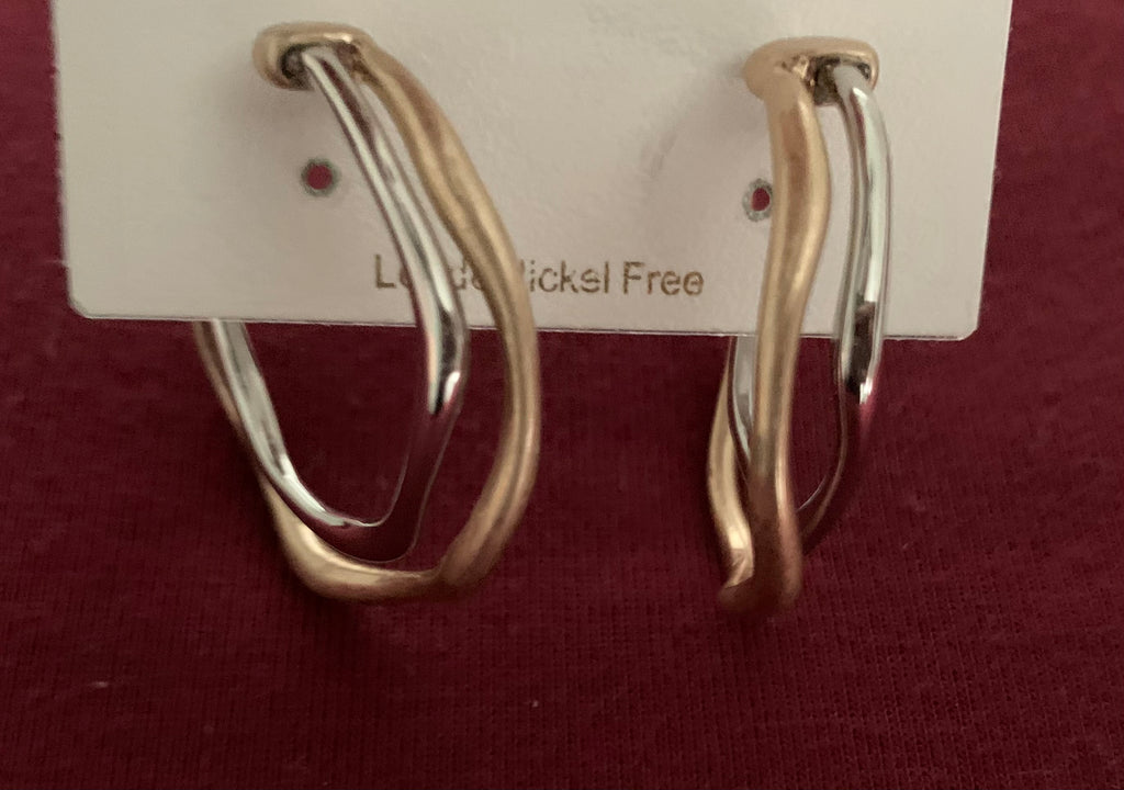 Silver and Gold Tone Double-Band Open Hoop Earrings