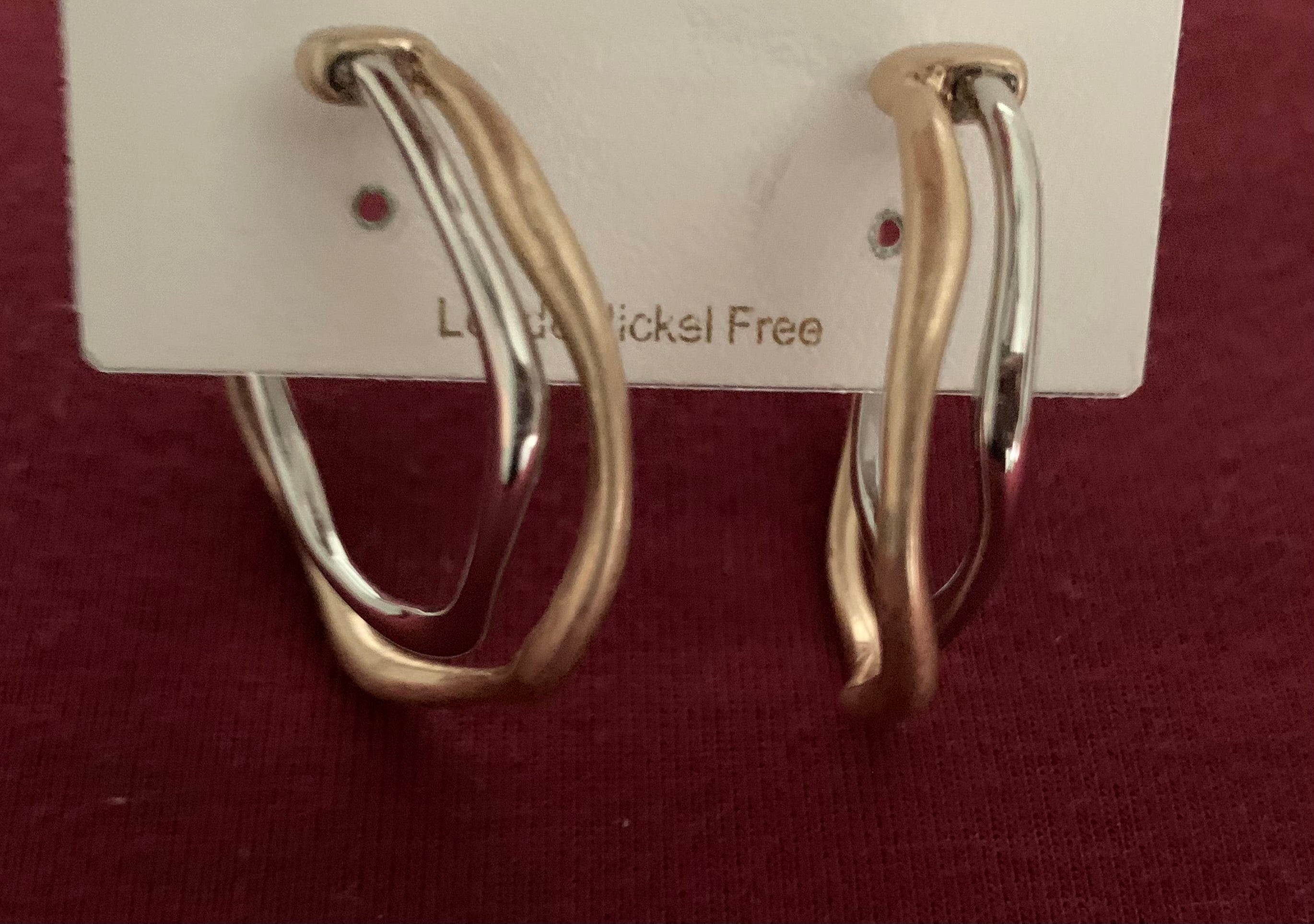 Silver and Gold Tone Double-Band Open Hoop Earrings