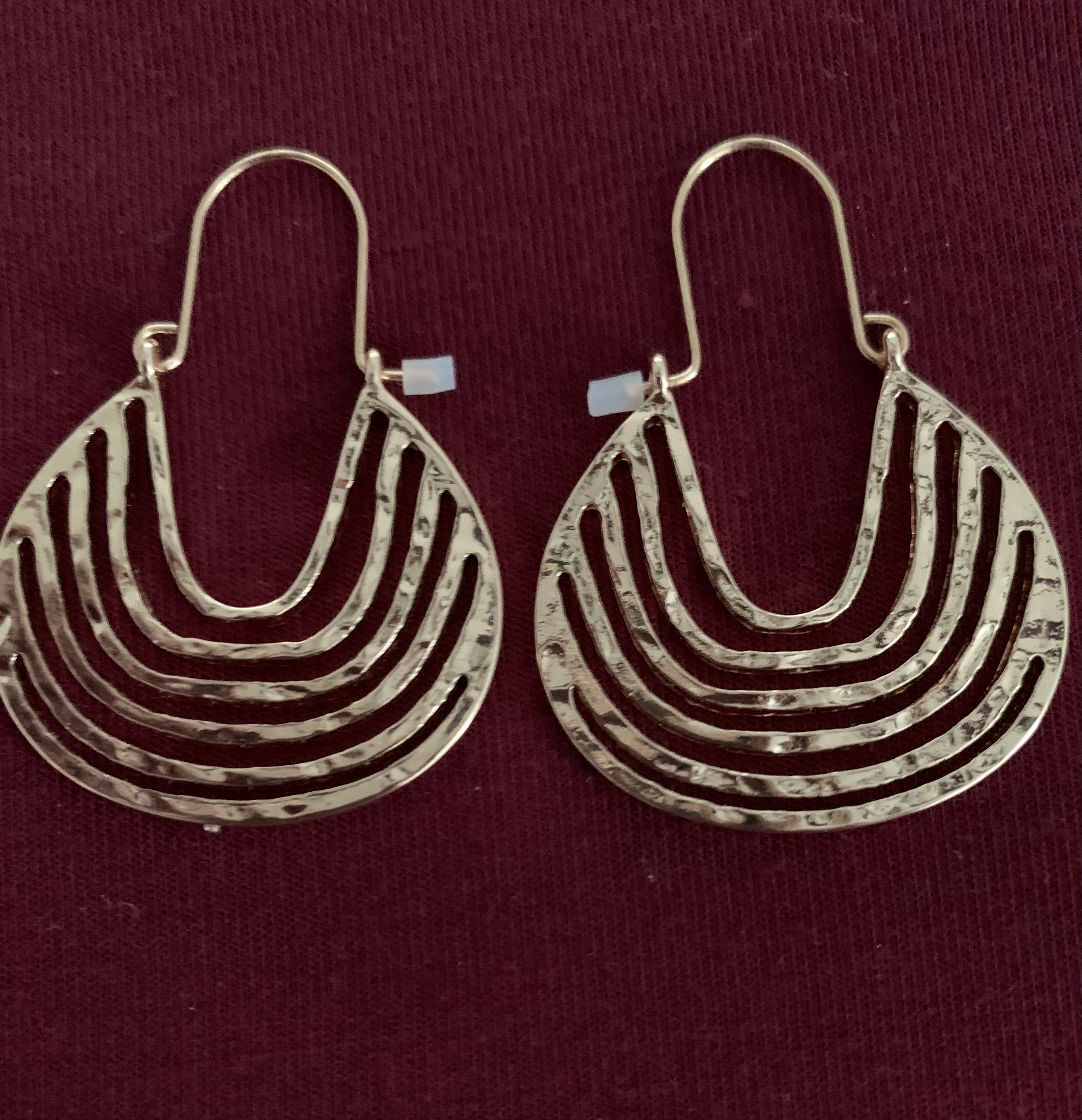Gold Striped Arc Drop Earrings