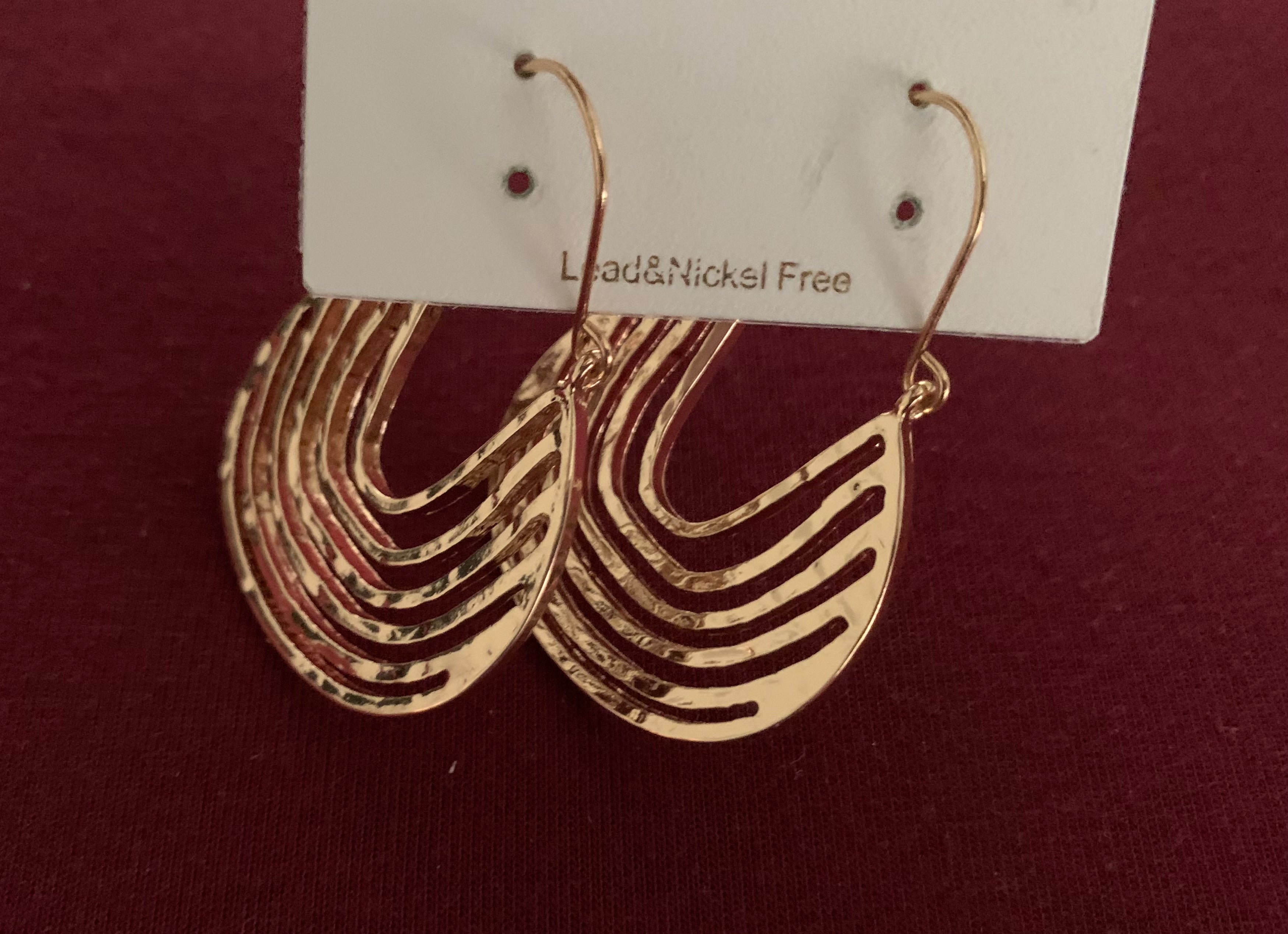 Gold Striped Arc Drop Earrings