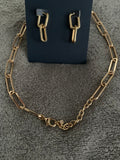 Gold Paperclip Chain Choker Necklace with Matching Double-Link Drop Earrings