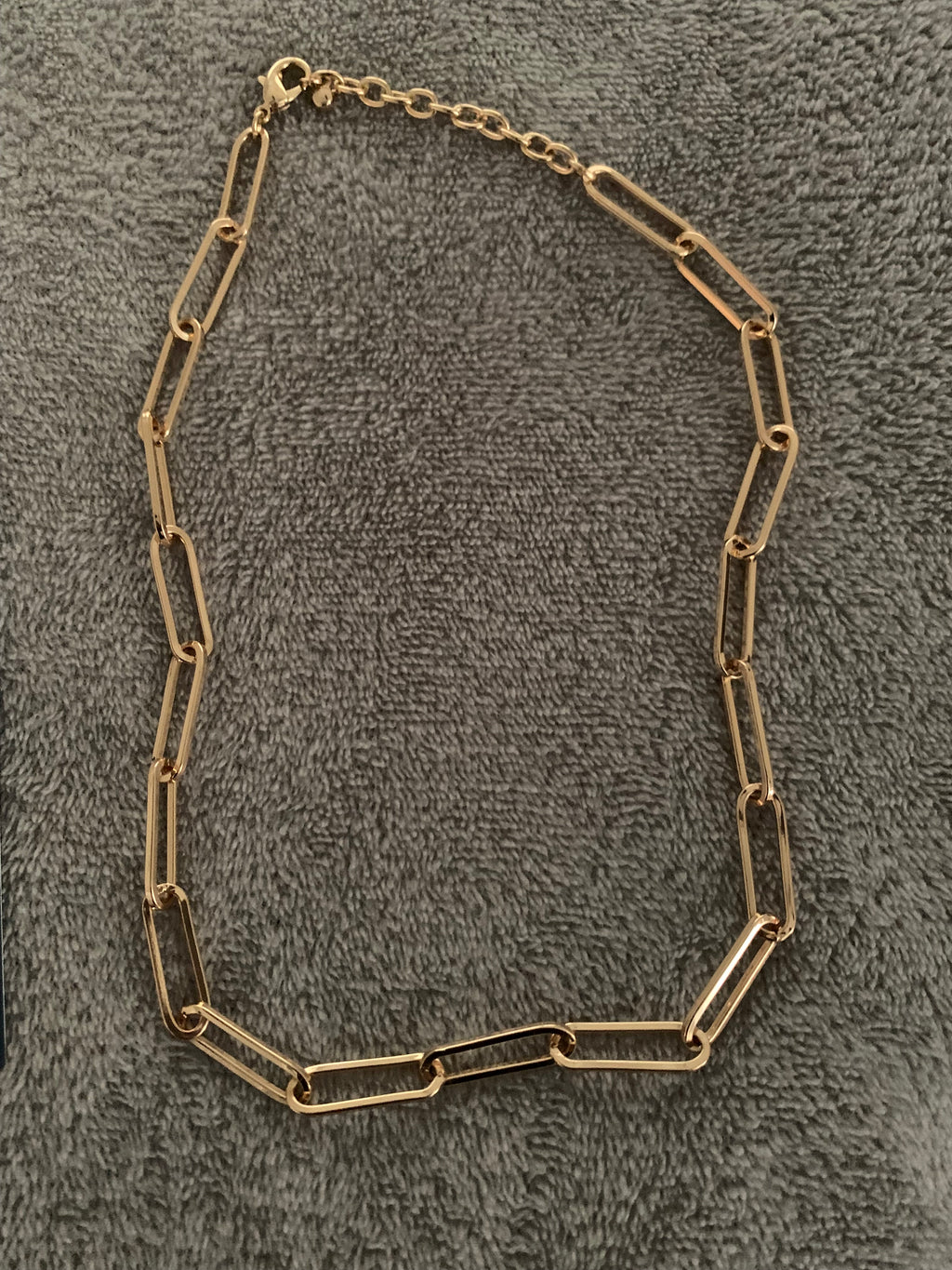 Gold Paperclip Chain Choker Necklace with Matching Double-Link Drop Earrings