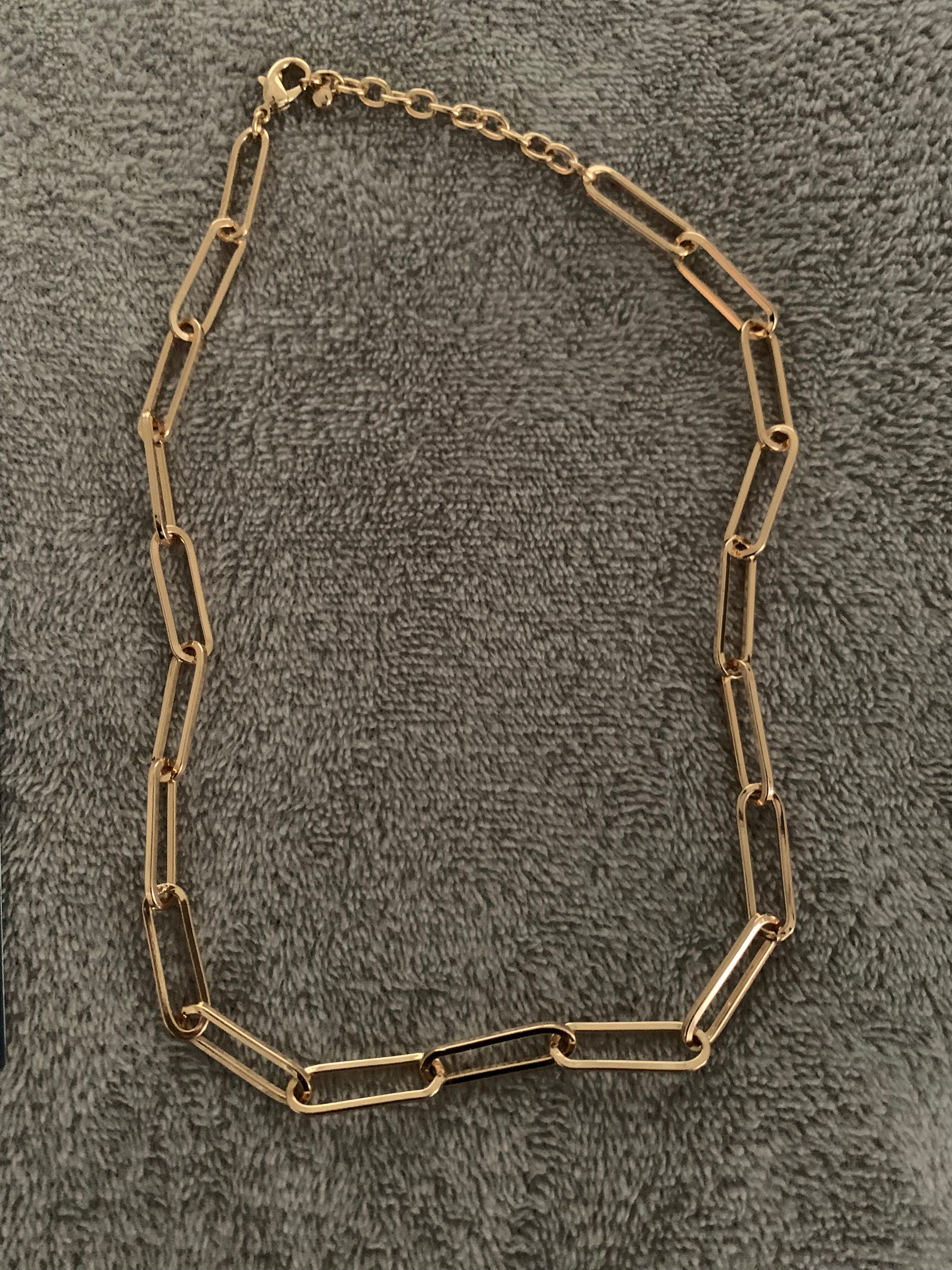 Gold Paperclip Chain Choker Necklace with Matching Double-Link Drop Earrings